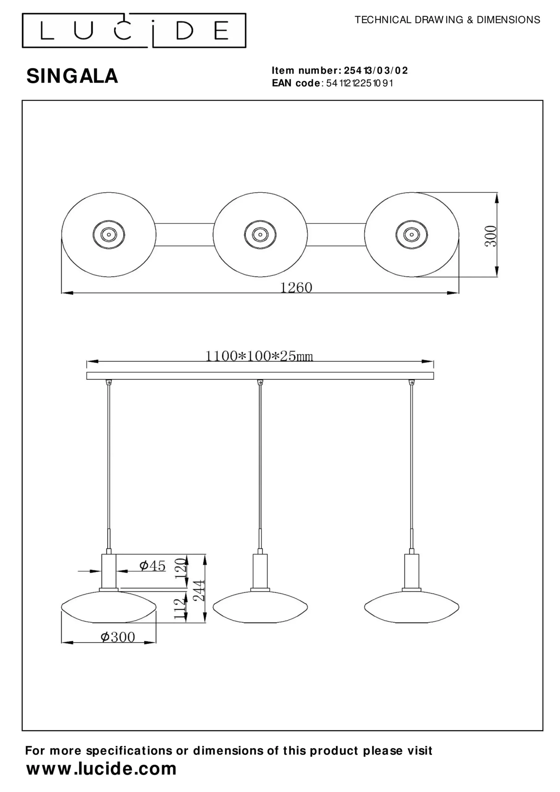 SINGALA - Hanglamp - 3xE27 - Mat Goud / Messing*Lucide New
