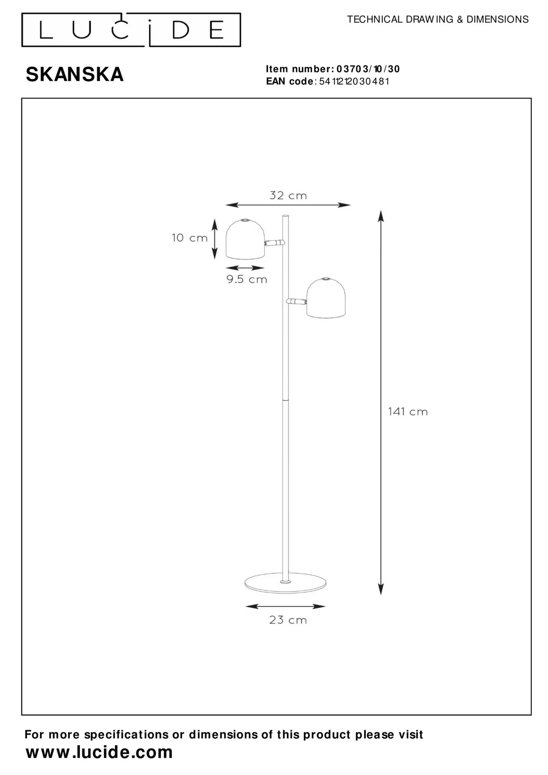SKANSKA - Vloerlamp - LED Dimb. - 2x5W 3000K - Zwart*Lucide Clearance