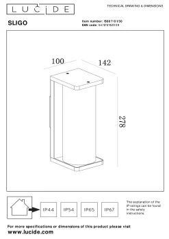 SLIGO - Wandlamp Binnen/Buiten - 1xE27 - IP54 - Zwart*Lucide Store