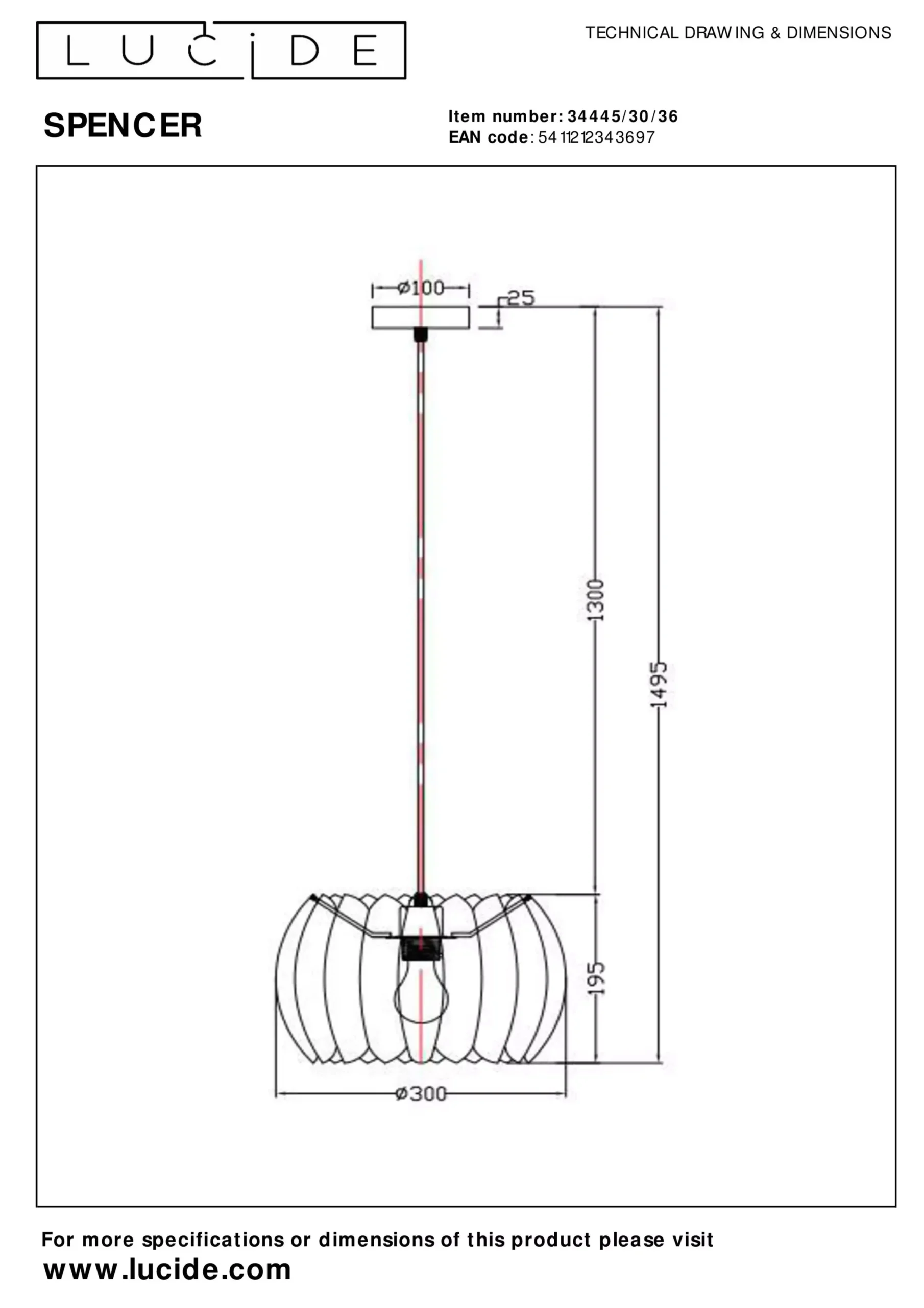 SPENCER - Hanglamp - Ø 30 cm - 1xE27 - Grijs*Lucide Online