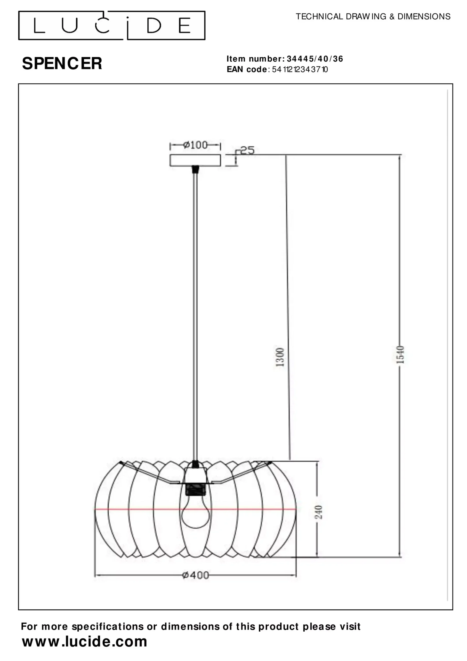 SPENCER - Hanglamp - Ø 40 cm - 1xE27 - Grijs*Lucide Best Sale