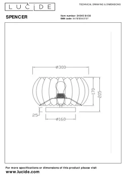 SPENCER - Tafellamp - Ø 30 cm - 1xE27 - Zwart*Lucide Store