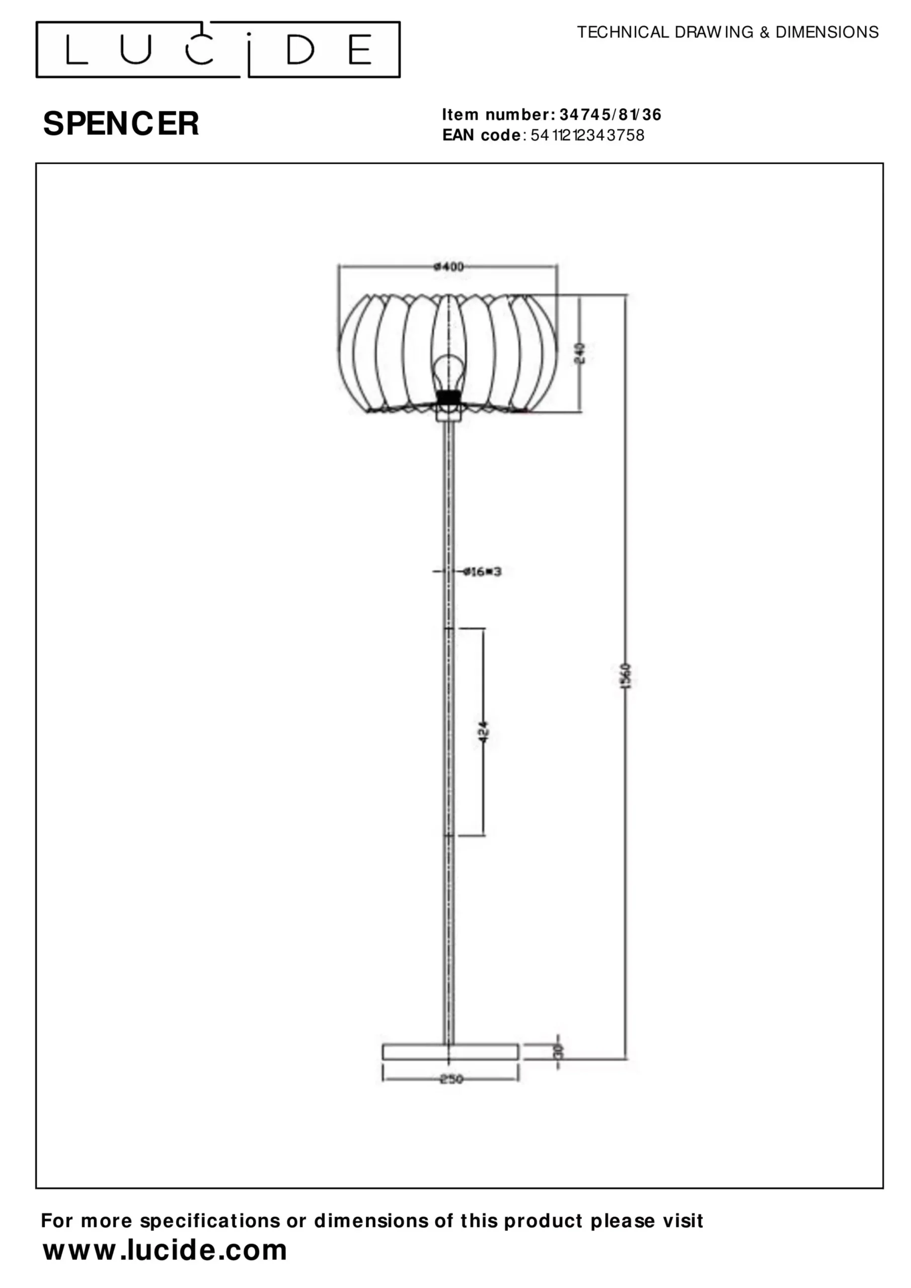 SPENCER - Vloerlamp - Ø 40 cm - 1xE27 - Grijs*Lucide Best Sale
