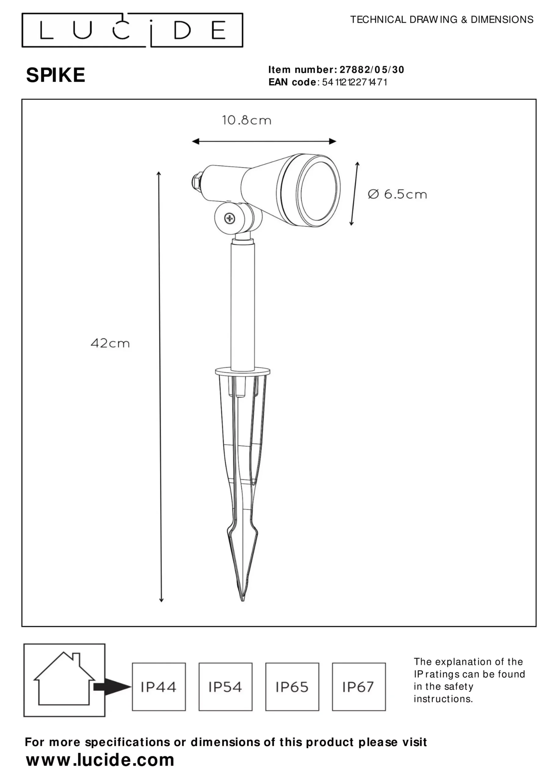 SPIKE - Tuinspot - Ø 6,5 cm - LED Dimb. - GU10 - 1x5W 3000K - IP54 - Zwart*Lucide Hot