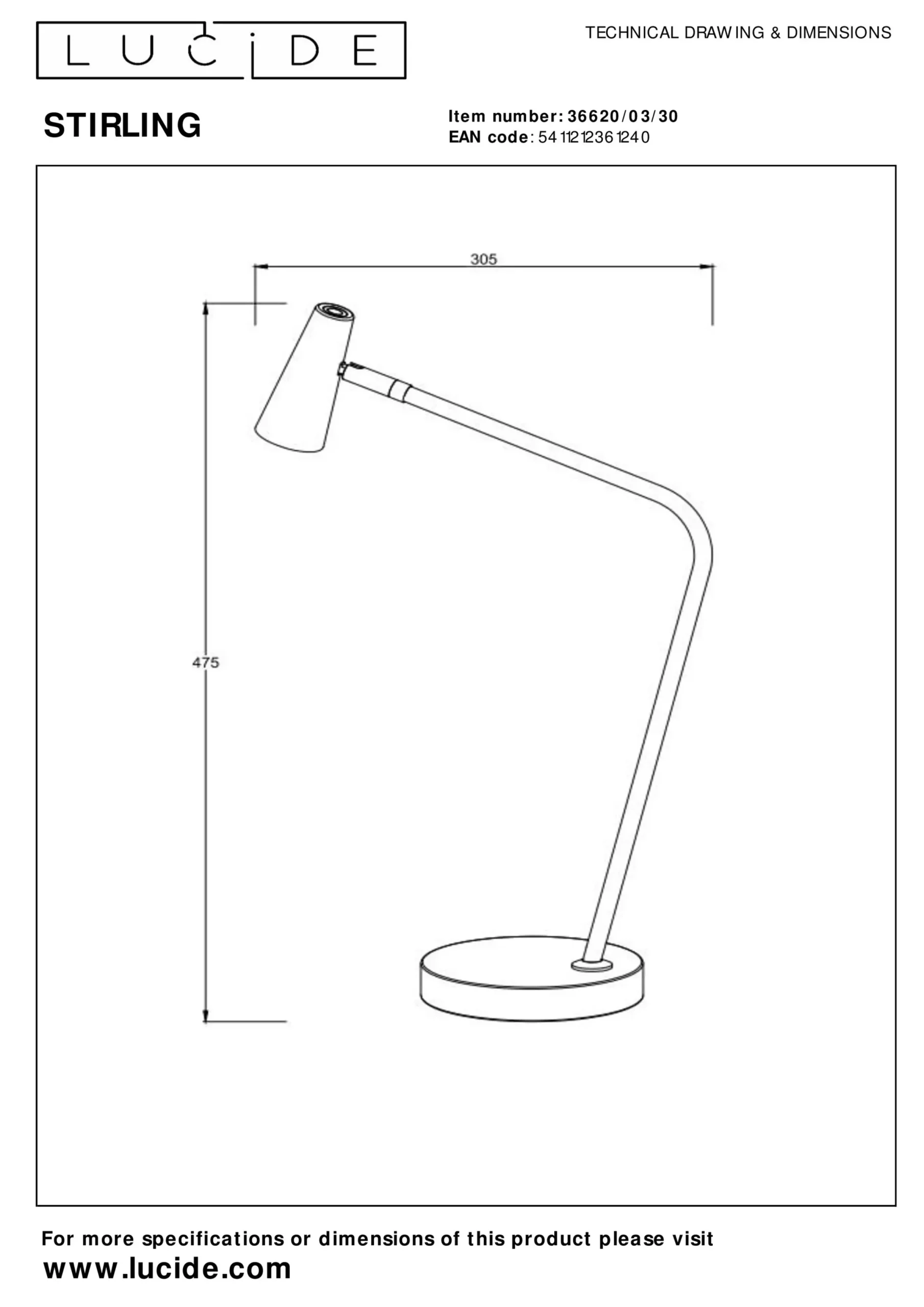 STIRLING - Oplaadbare Tafellamp - Accu/Batterij - LED 3 StepDim - 1x3W 2700K - Zwart*Lucide Best