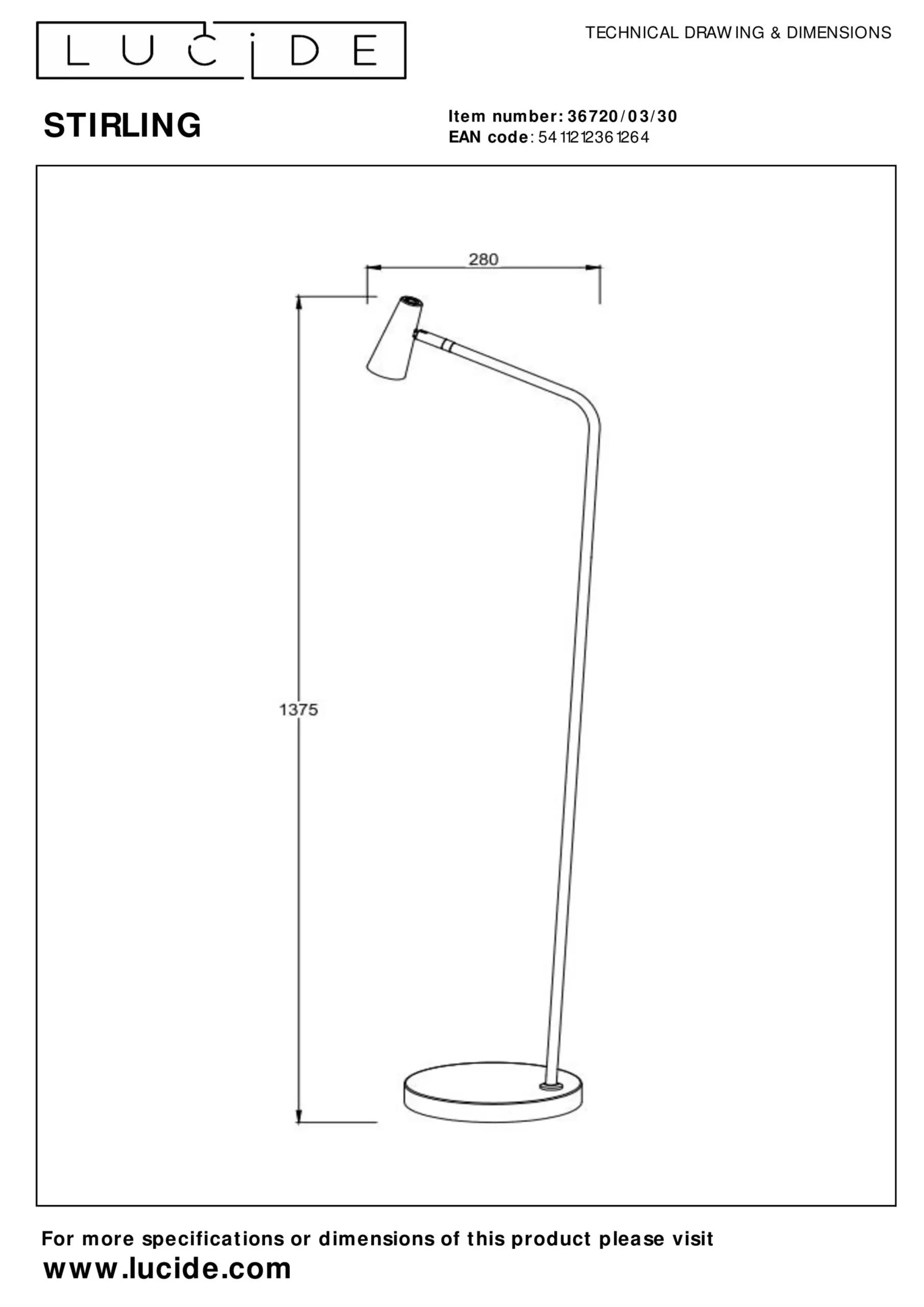 STIRLING - Oplaadbare Vloerlamp - Accu/Batterij - LED 3 StepDim - 1x3W 2700K - Zwart*Lucide Flash Sale