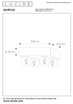 SURTUS - Plafonnière - 4xE27 - Zwart*Lucide Clearance