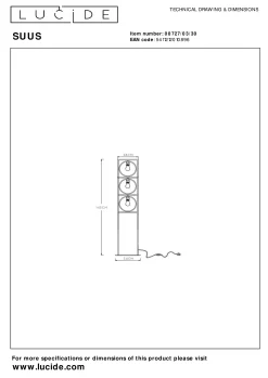 SUUS - Vloerlamp - 3xE27 - Zwart*Lucide Hot