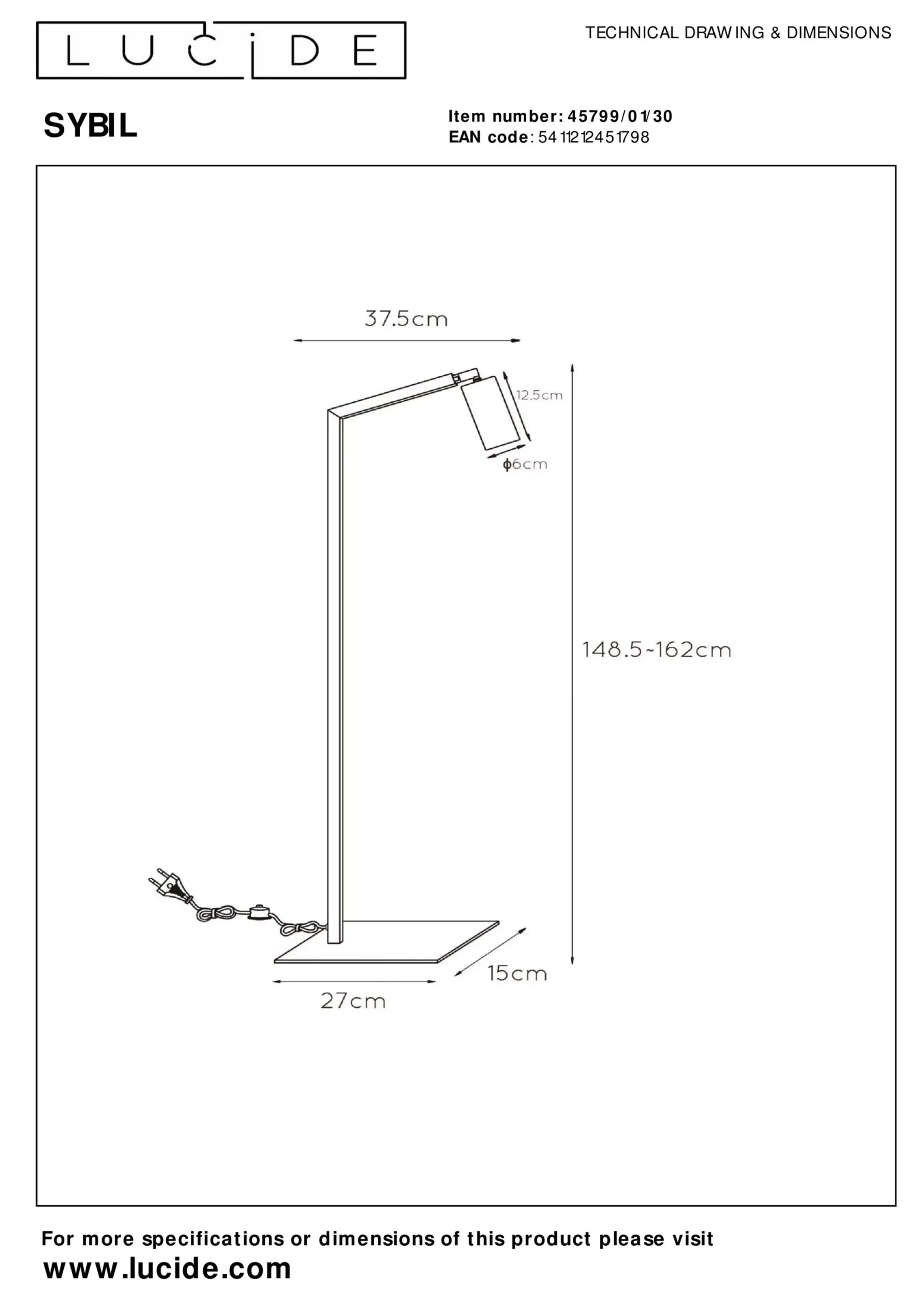 SYBIL - Leeslamp - 1xGU10 - Zwart*Lucide Fashion