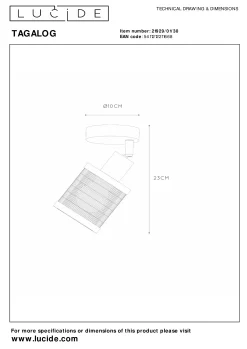 TAGALOG - Plafondspot - Ø 10 cm - 1xE27 - Zwart*Lucide Store