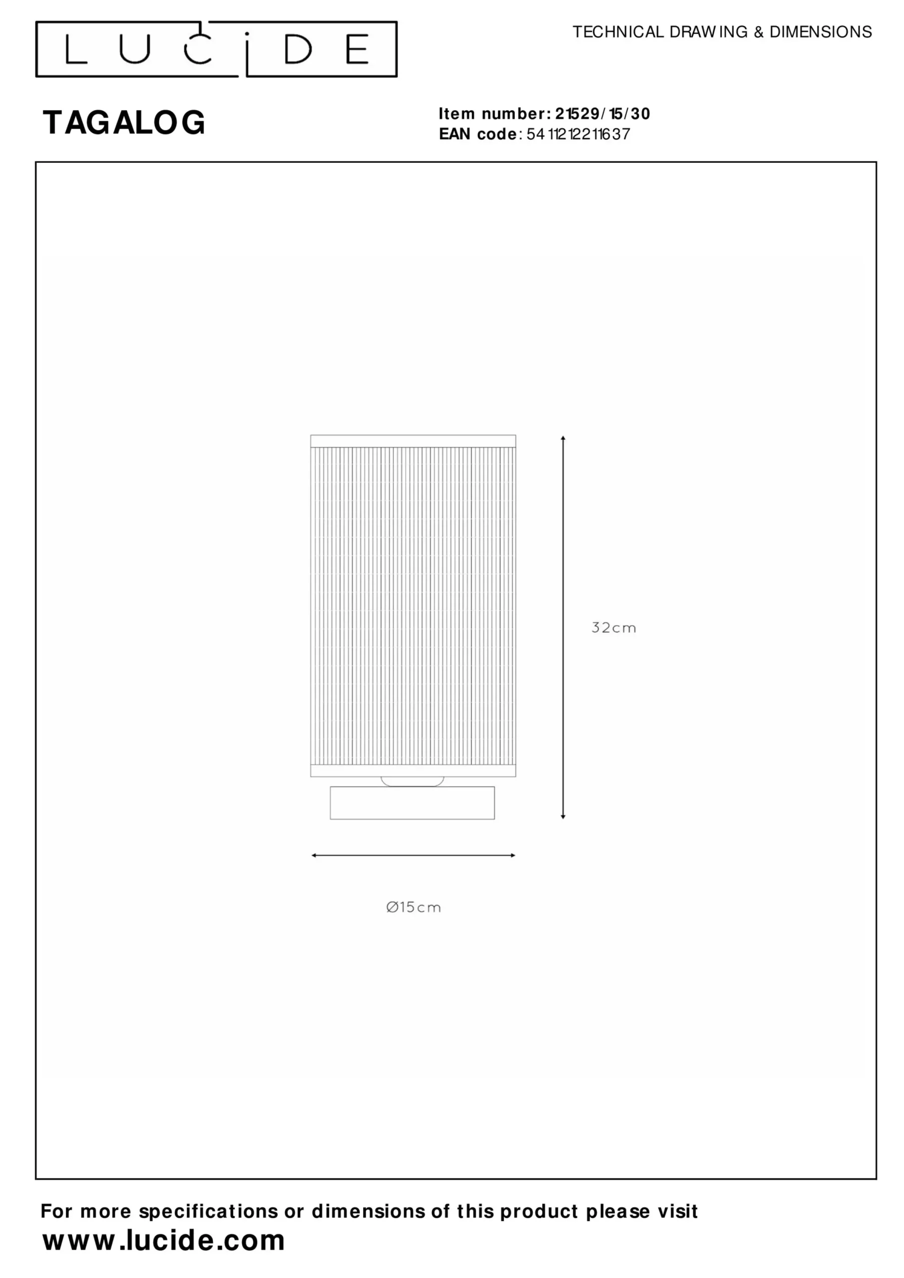 TAGALOG - Tafellamp - Ø 15 cm - 1xE27 - Zwart*Lucide Online
