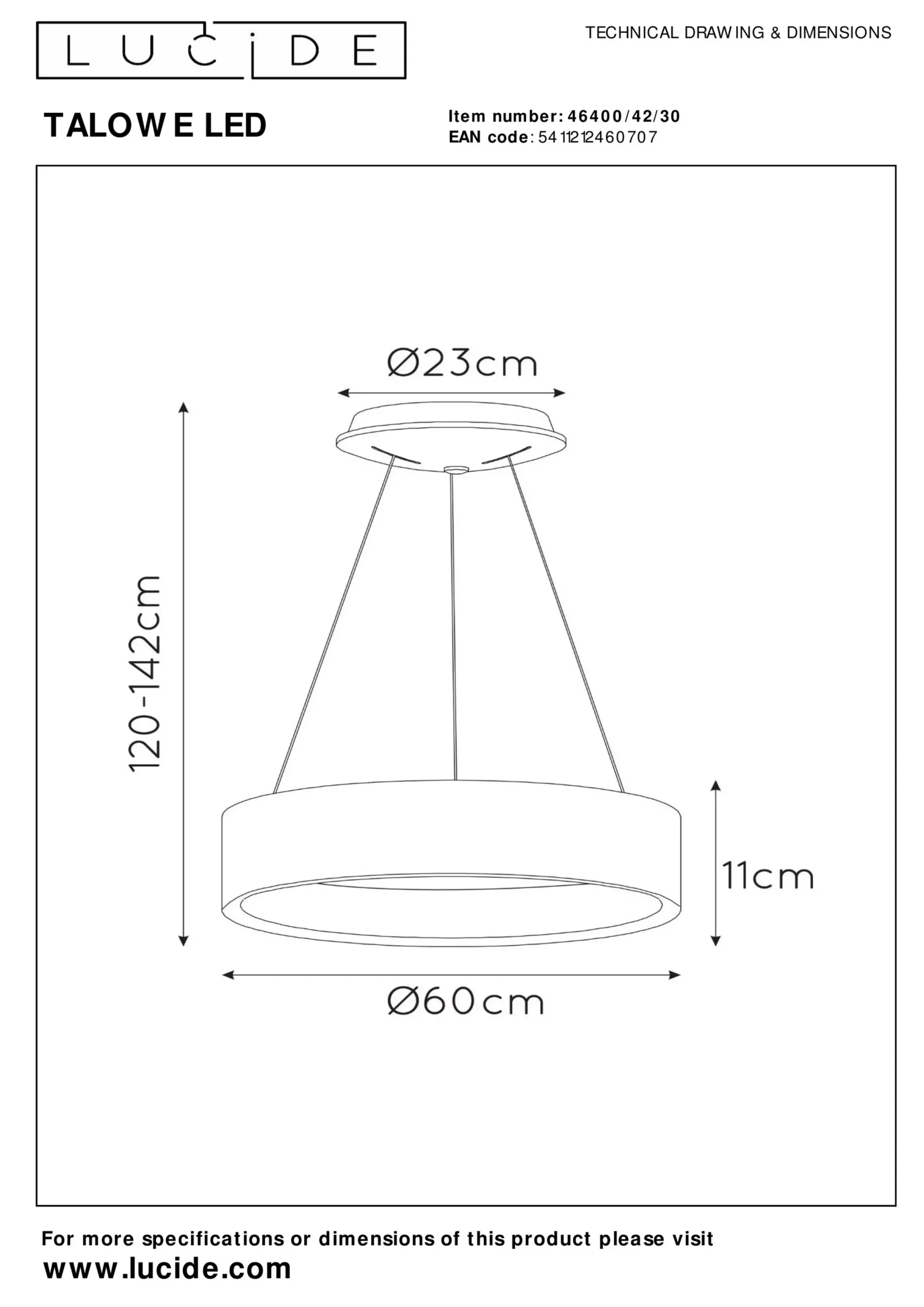 TALOWE LED - Hanglamp - Ø 60 cm - LED Dimb. - 1x39W 3000K - Zwart*Lucide Cheap