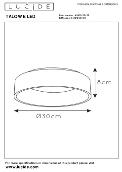 TALOWE LED - Plafonnière - Ø 30 cm - LED Dimb. - 1x20W 3000K - Zwart*Lucide New
