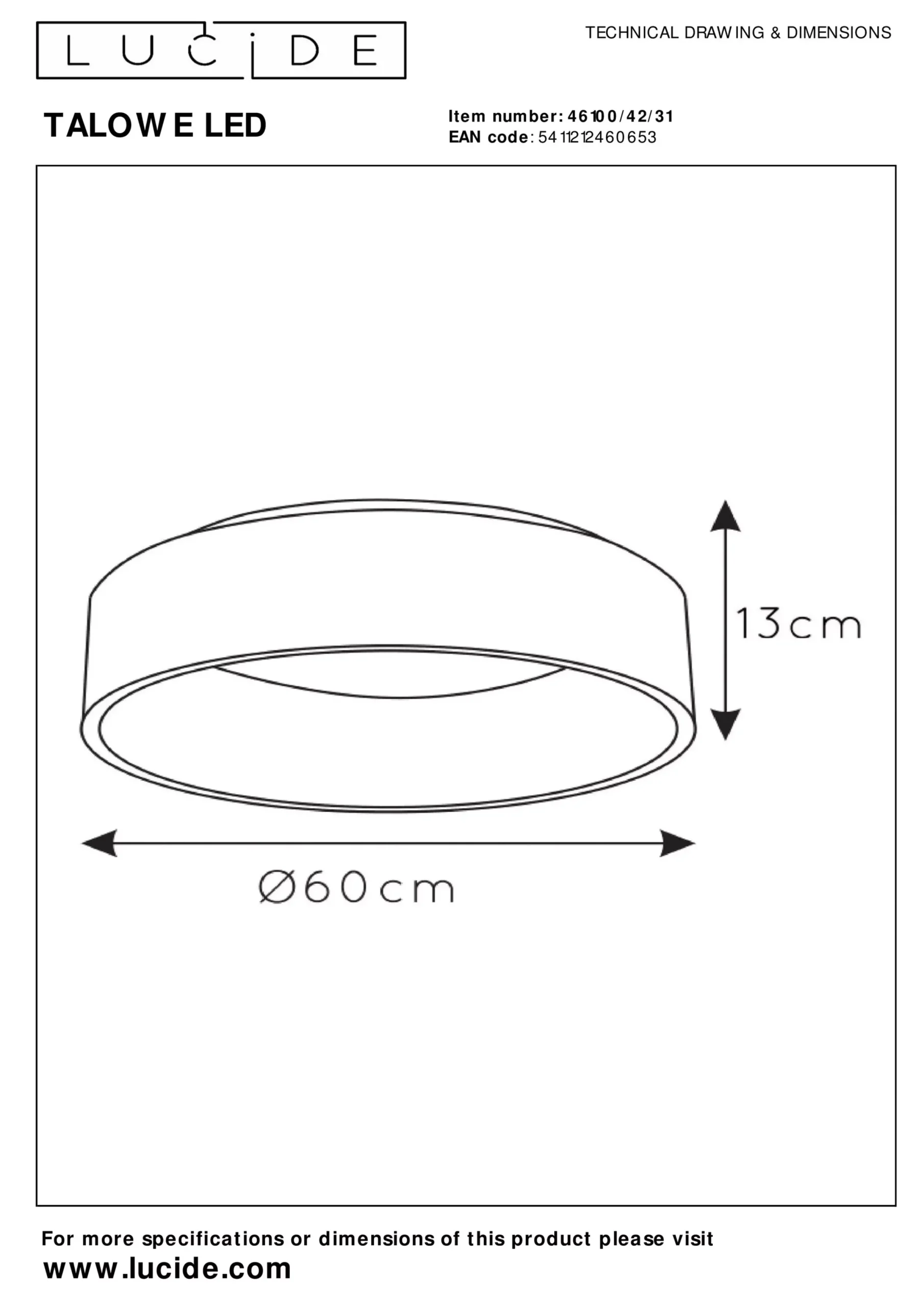 TALOWE LED - Plafonnière - Ø 60 cm - LED Dimb. - 1x42W 3000K - Wit*Lucide Best Sale