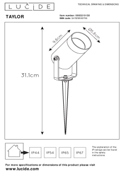 TAYLOR - Tuinspot - Ø 10 cm - 1xGU10 - IP65 - Zwart*Lucide Discount