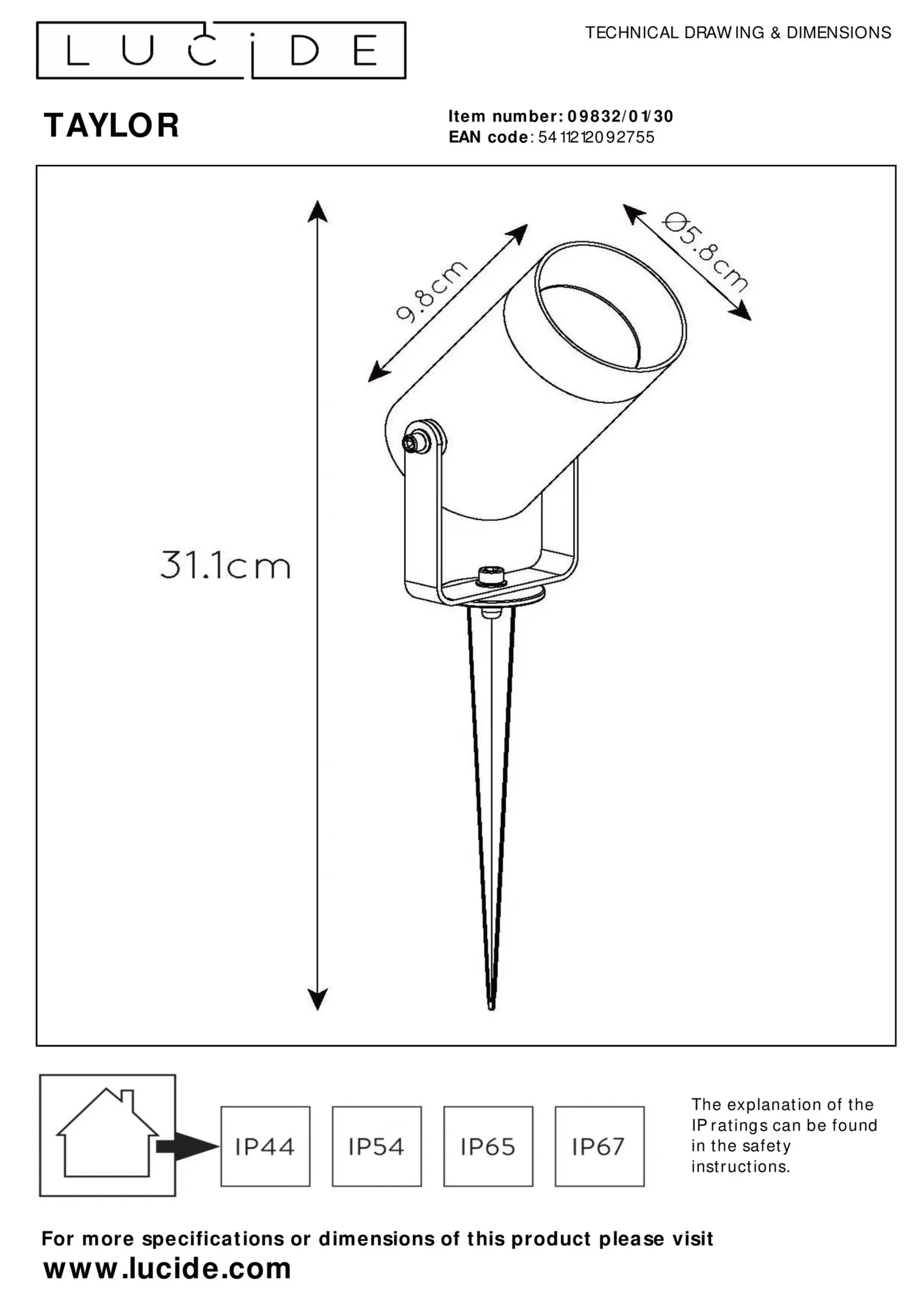 TAYLOR - Tuinspot - Ø 10 cm - 1xGU10 - IP65 - Zwart*Lucide Discount