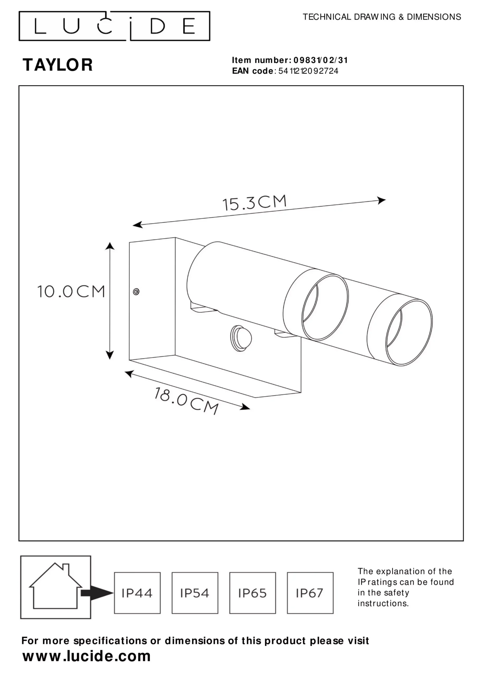 TAYLOR - Wandspot / Wandlamp Binnen/Buiten - 2xGU10 - IP54 - Beweging & dag/nacht sensor - Wit*Lucide Cheap