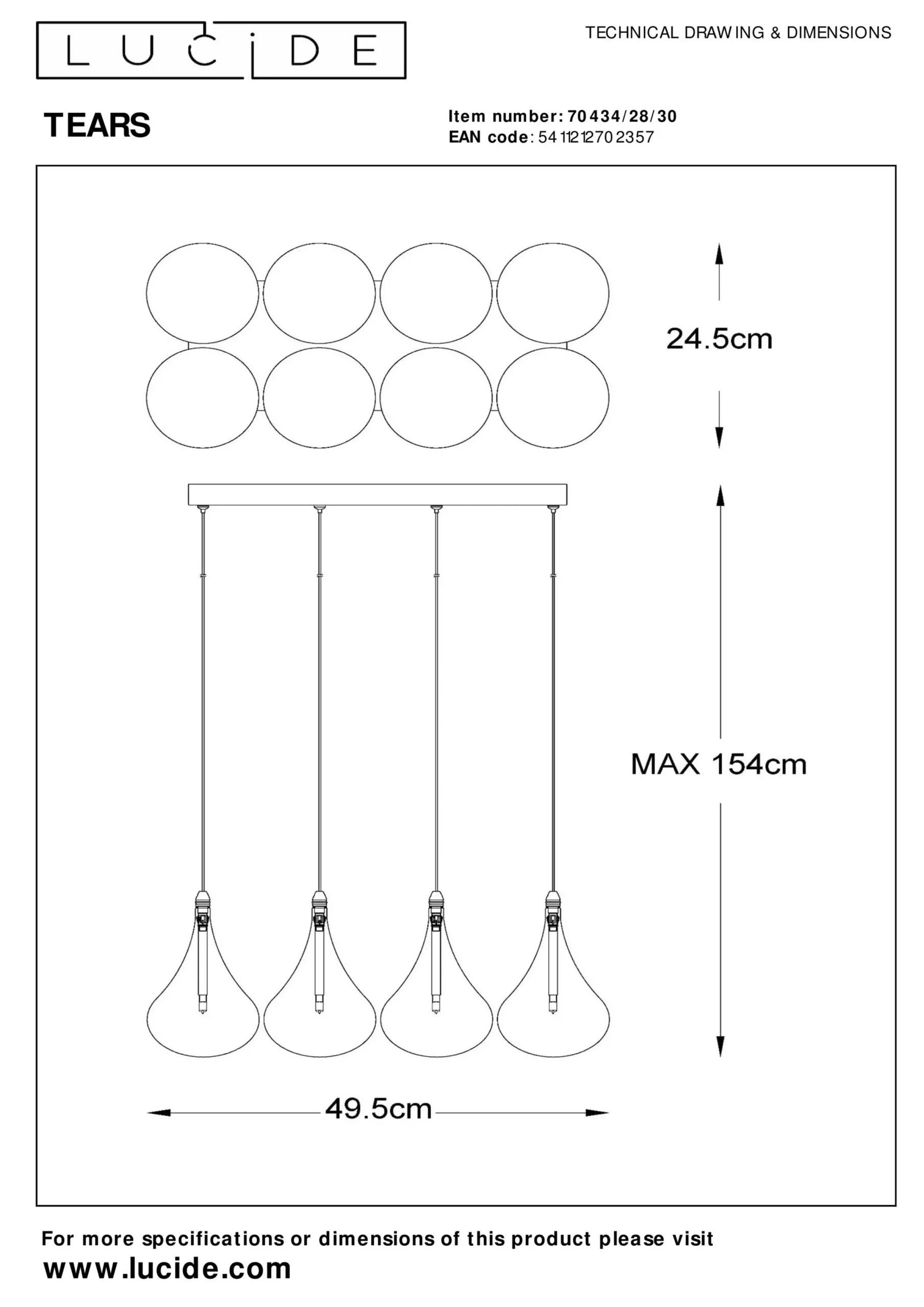 TEARS - Hanglamp - LED Dimb. - G4 - 8x1,5W 3000K - Zwart*Lucide Store