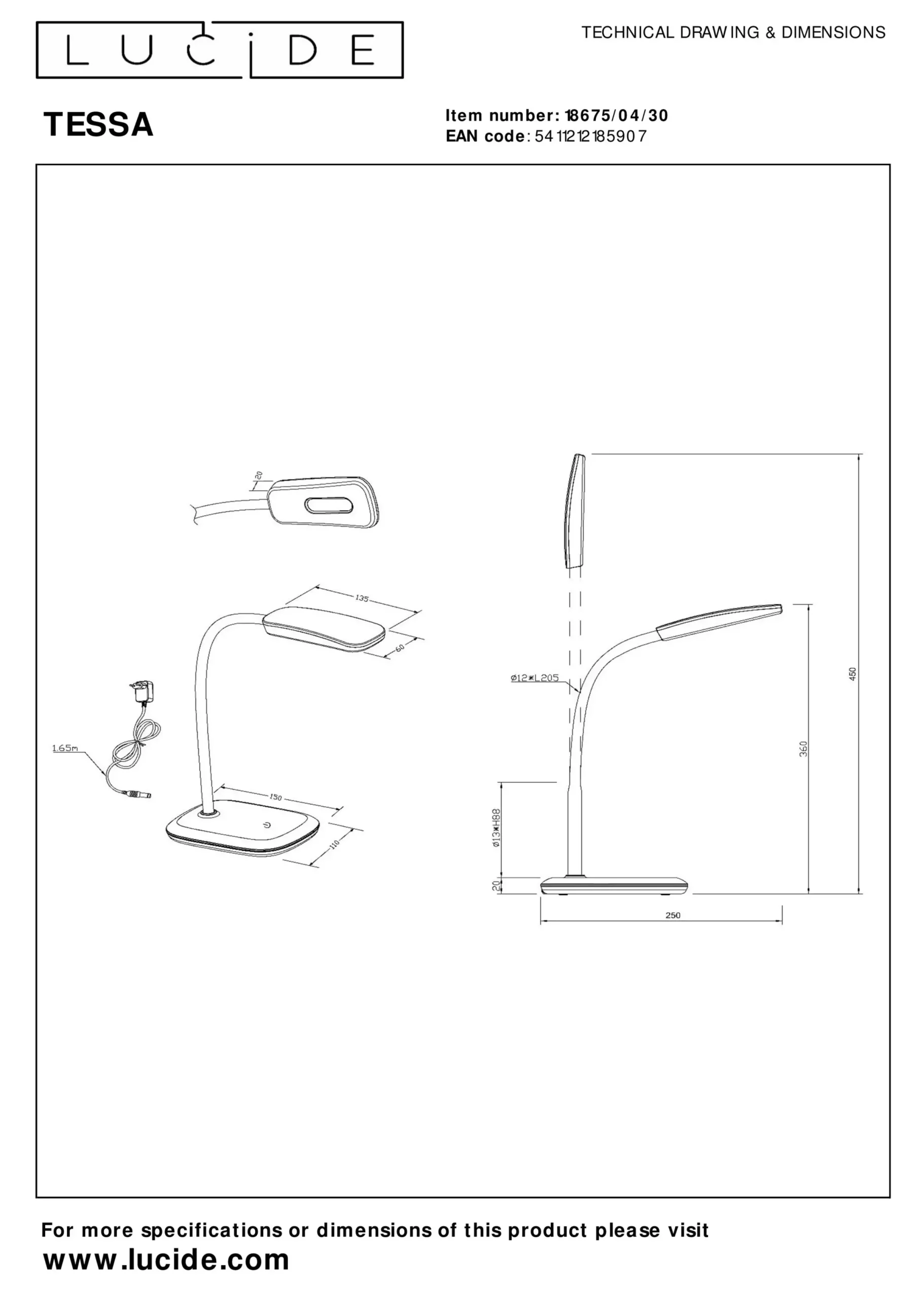 TESSA - Bureaulamp - LED Dimb. - 1x3,2W 3000K - Zwart*Lucide Store