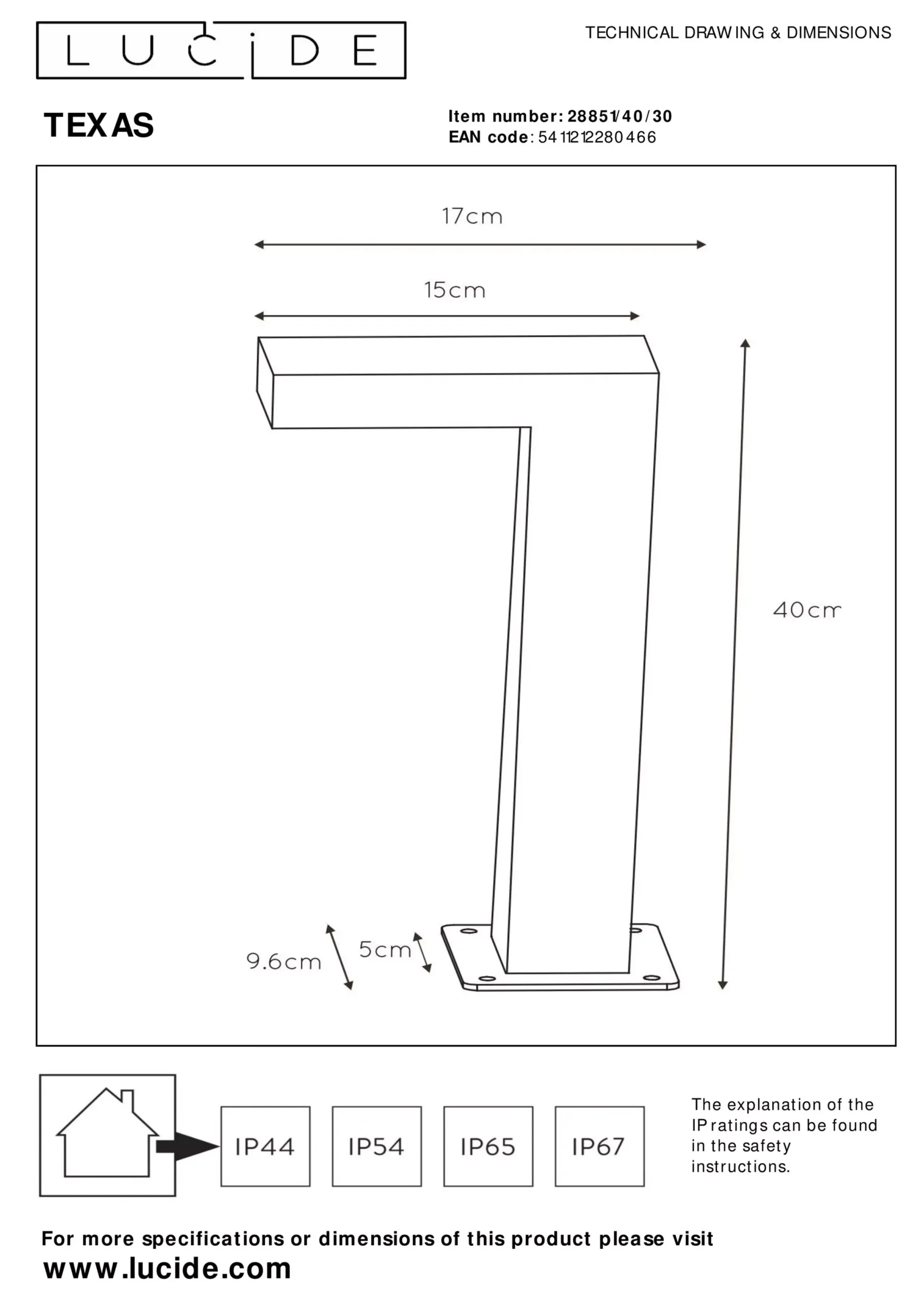 TEXAS - Sokkellamp - LED - 1x8W 3000K - IP54 - Antraciet*Lucide Shop