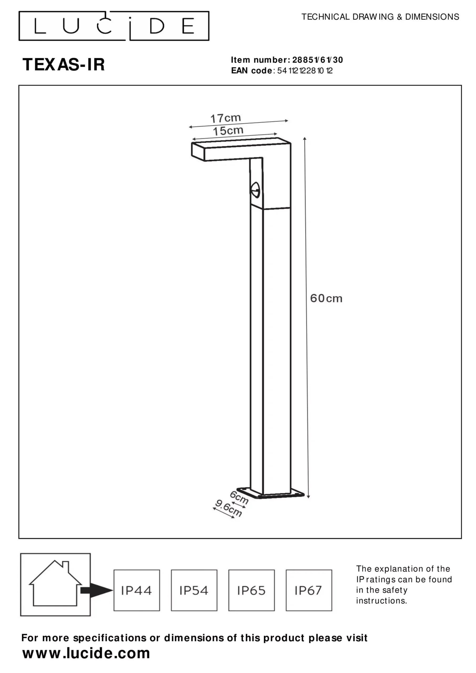 TEXAS-IR - Sokkellamp - LED - 1x7W 3000K - IP54 - Beweging & dag/nacht sensor (uitschakelbaar) - Antraciet*Lucide Cheap