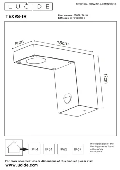 TEXAS-IR - Wandspot / Wandlamp Binnen/Buiten - LED - 1x7W 3000K - IP54 - Beweging & dag/nacht sensor (uitschakelbaar) - Antraciet*Lucide Store