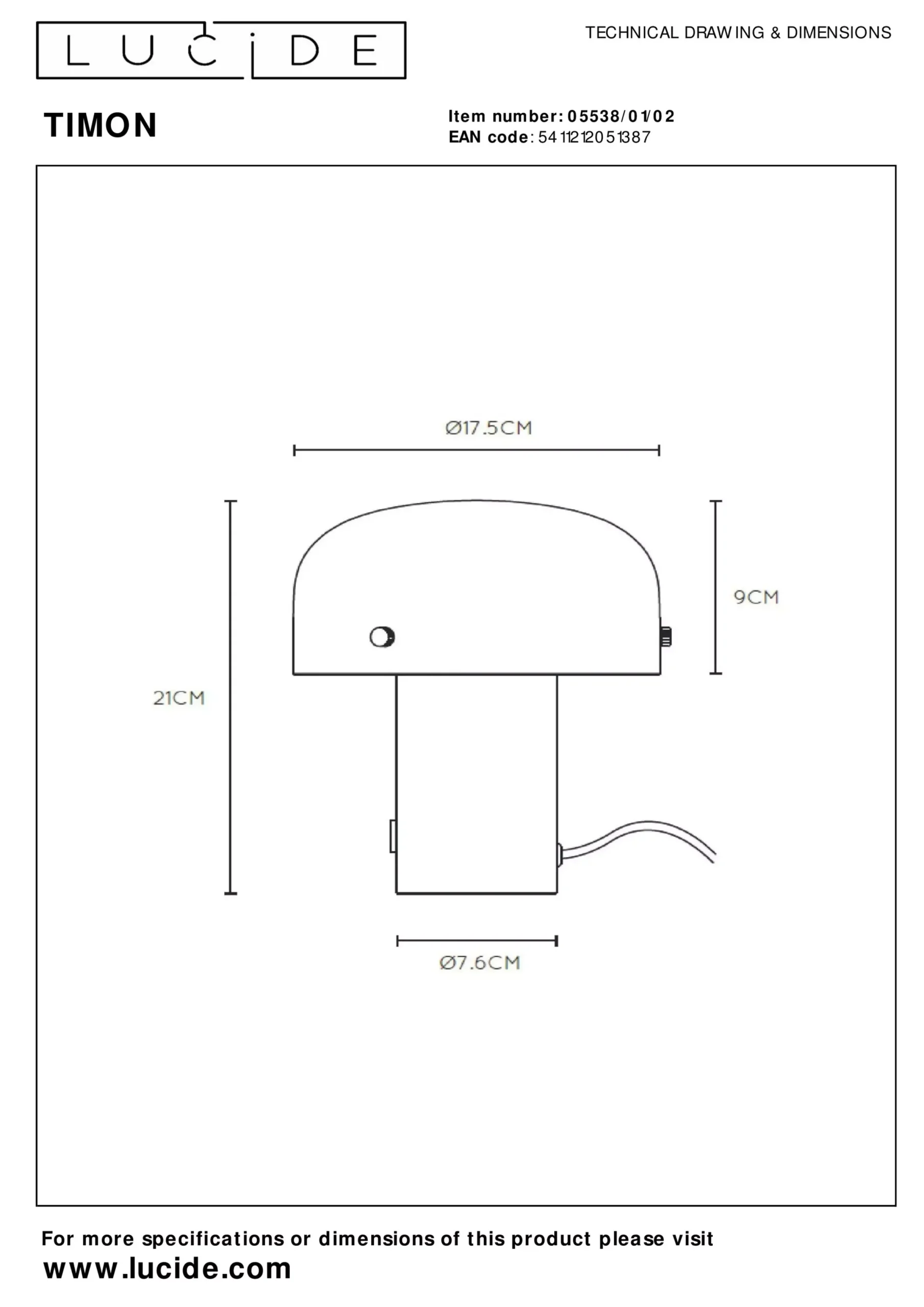 TIMON - Tafellamp - 1xE14 - Mat Goud / Messing*Lucide Clearance