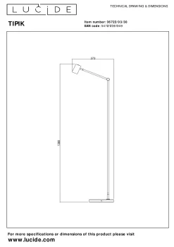 TIPIK - Oplaadbare Vloerlamp - Accu/Batterij - LED 3 StepDim - 1x3W 2700K - Zwart*Lucide Sale