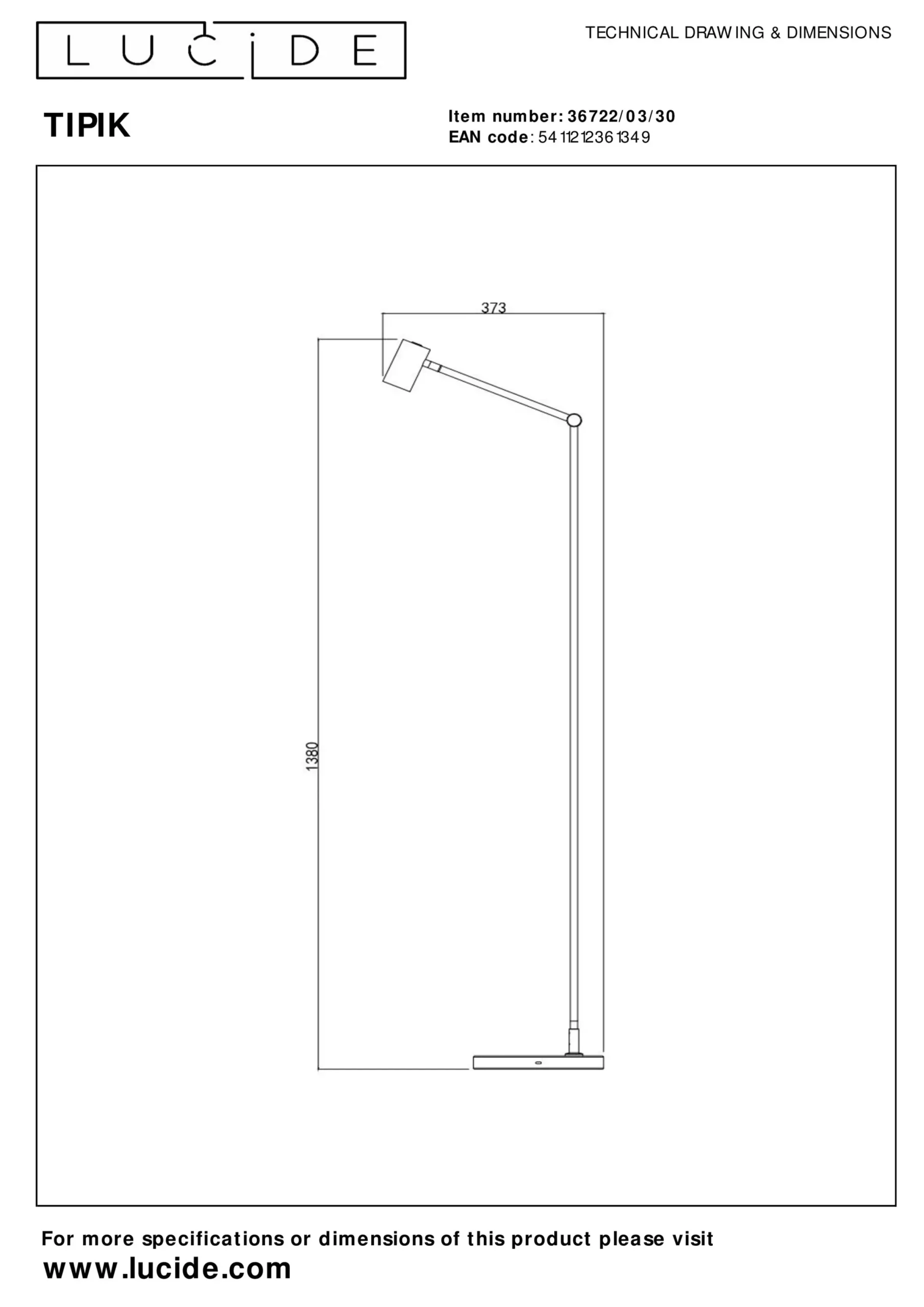 TIPIK - Oplaadbare Vloerlamp - Accu/Batterij - LED 3 StepDim - 1x3W 2700K - Zwart*Lucide Sale
