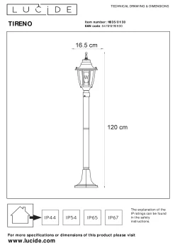 TIRENO - Lantaarnpaal - 1xE27 - IP44 - Zwart*Lucide Fashion