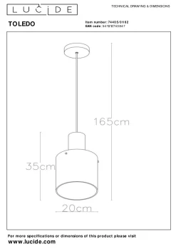 TOLEDO - Hanglamp - Ø 20 cm - 1xE27 - Amber*Lucide Cheap