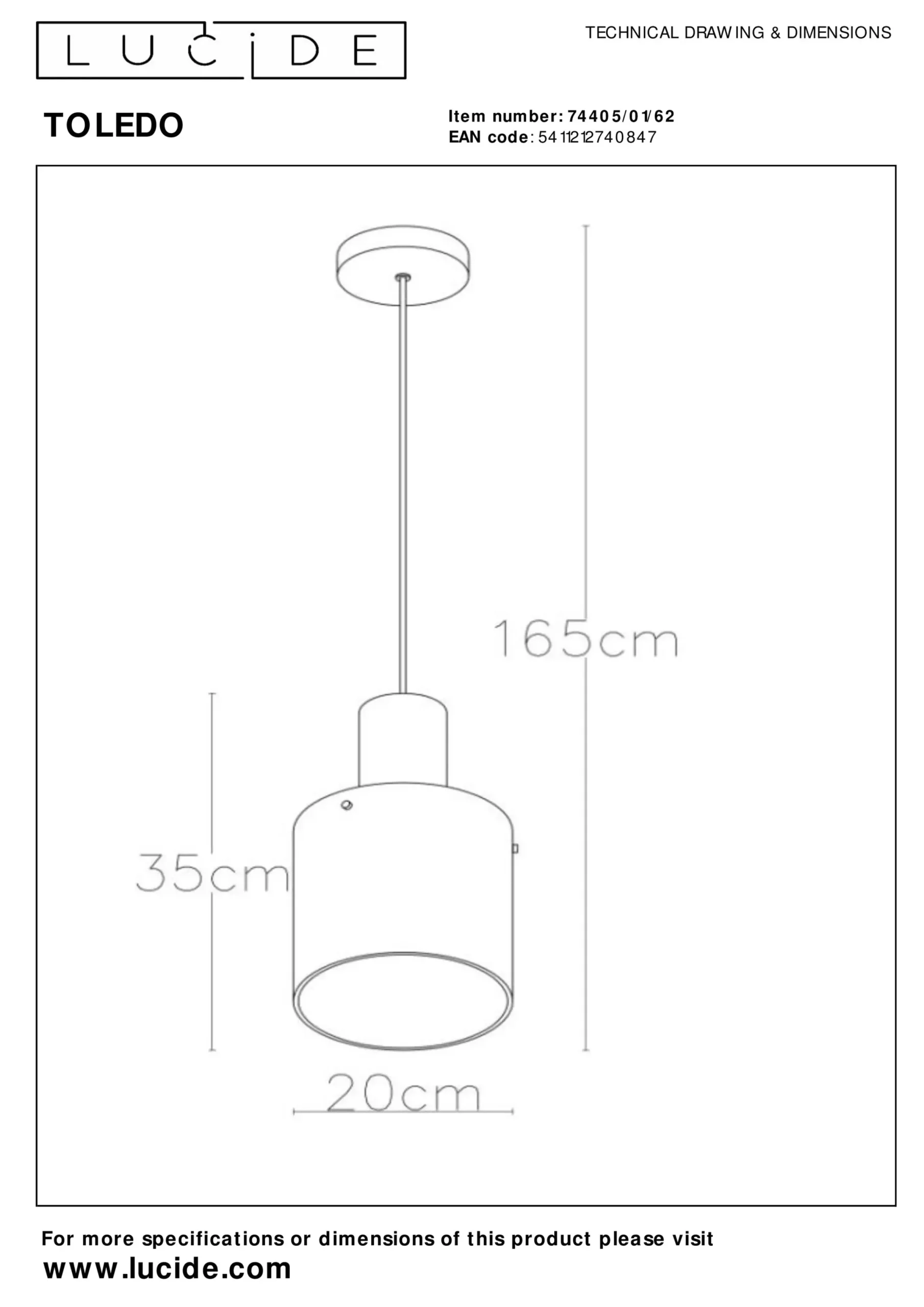 TOLEDO - Hanglamp - Ø 20 cm - 1xE27 - Amber*Lucide Cheap