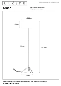 TONDO - Vloerlamp - Ø 38 cm - 1xE27 - Zwart*Lucide Online