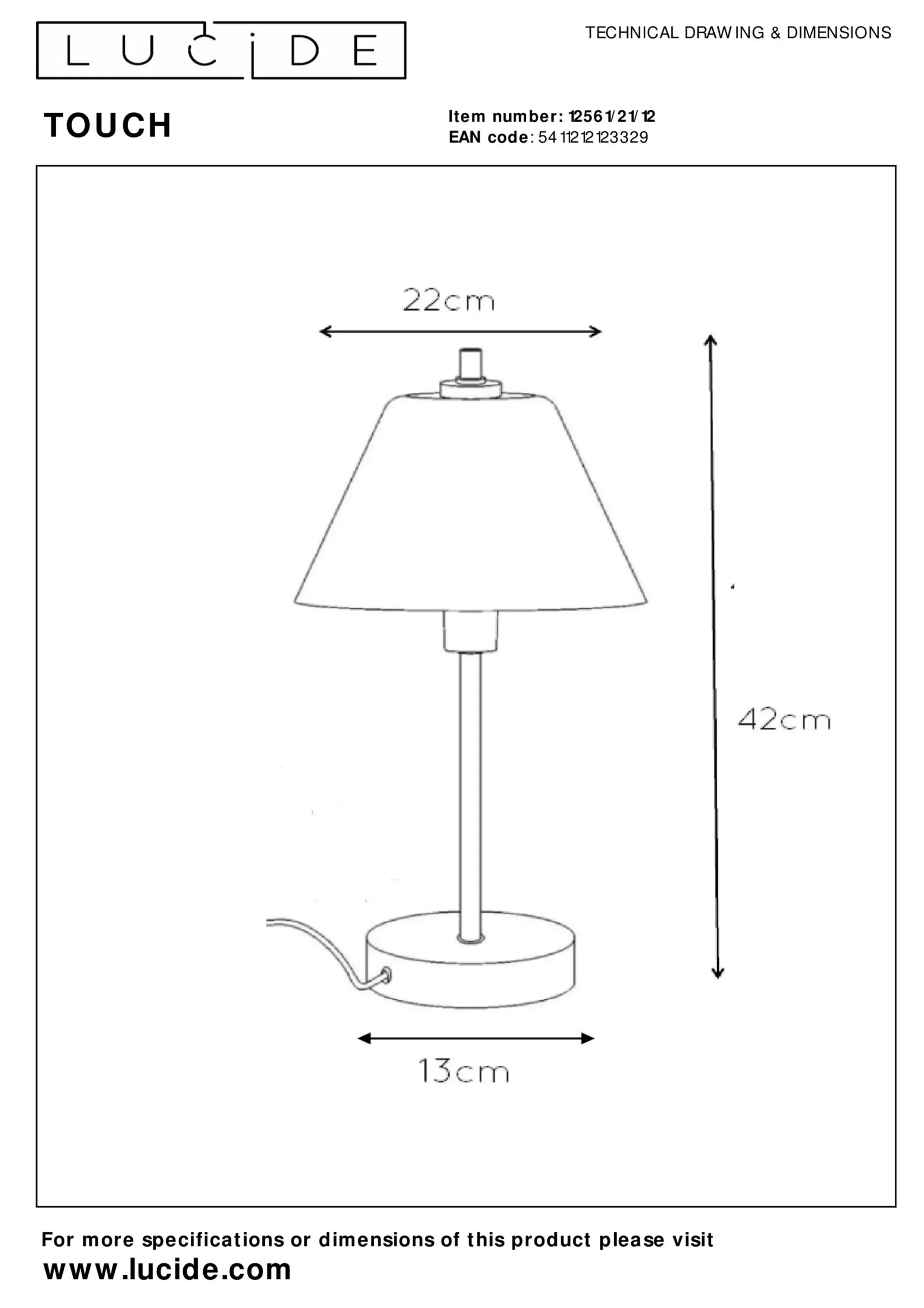 TOUCH - Tafellamp - Ø 22 cm - 1xE14 - Mat chroom*Lucide Online