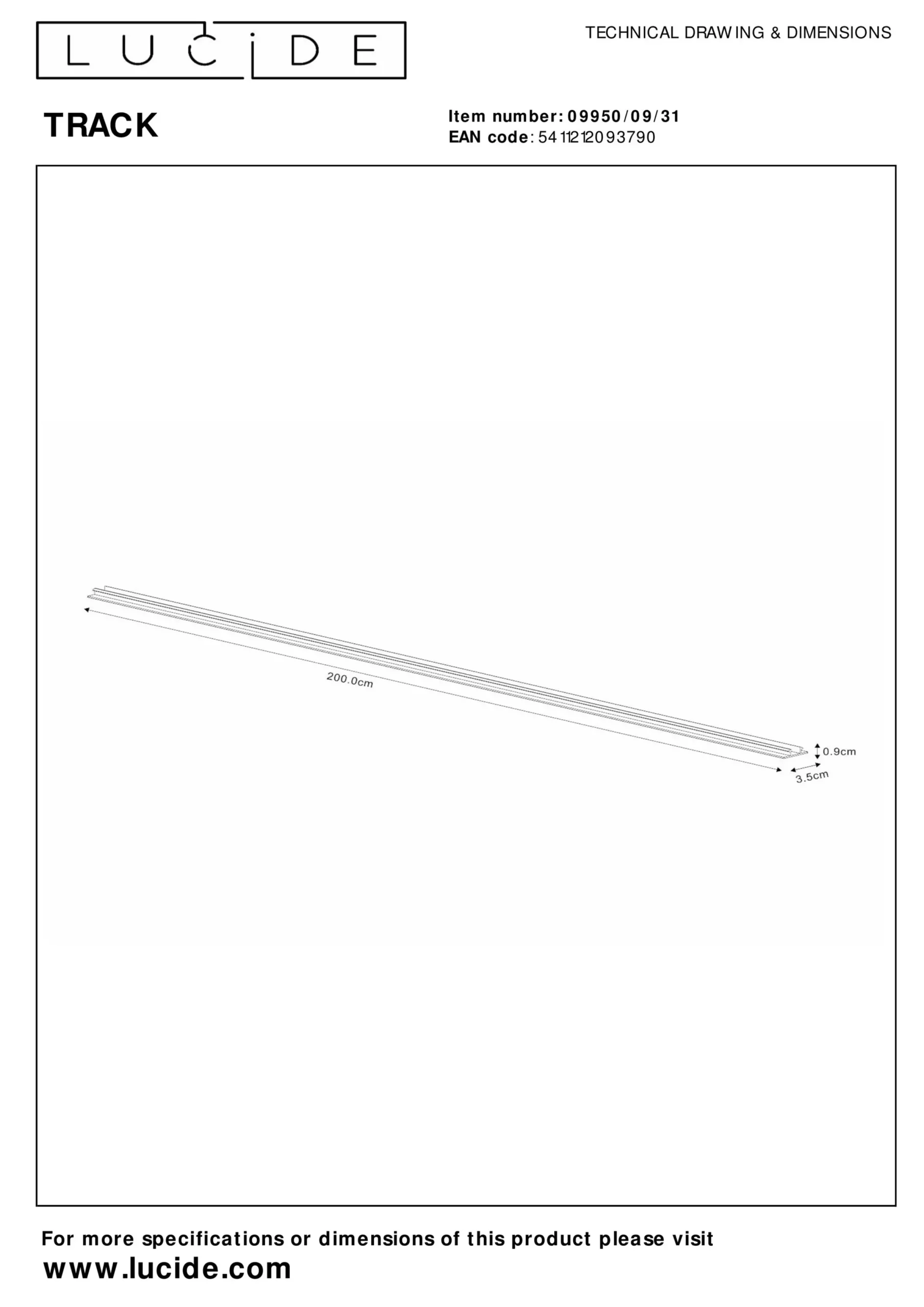 TRACK Afdekplaat/cover- 1-fase Railsysteem / Railverlichting - 2 meter - Wit (Uitbreiding)*Lucide New