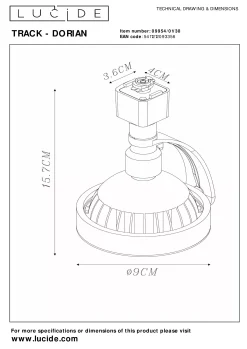 TRACK DORIAN Railspot - 1-fase Railsysteem / Railverlichting - 1xES111 - Zwart (Uitbreiding)*Lucide Sale