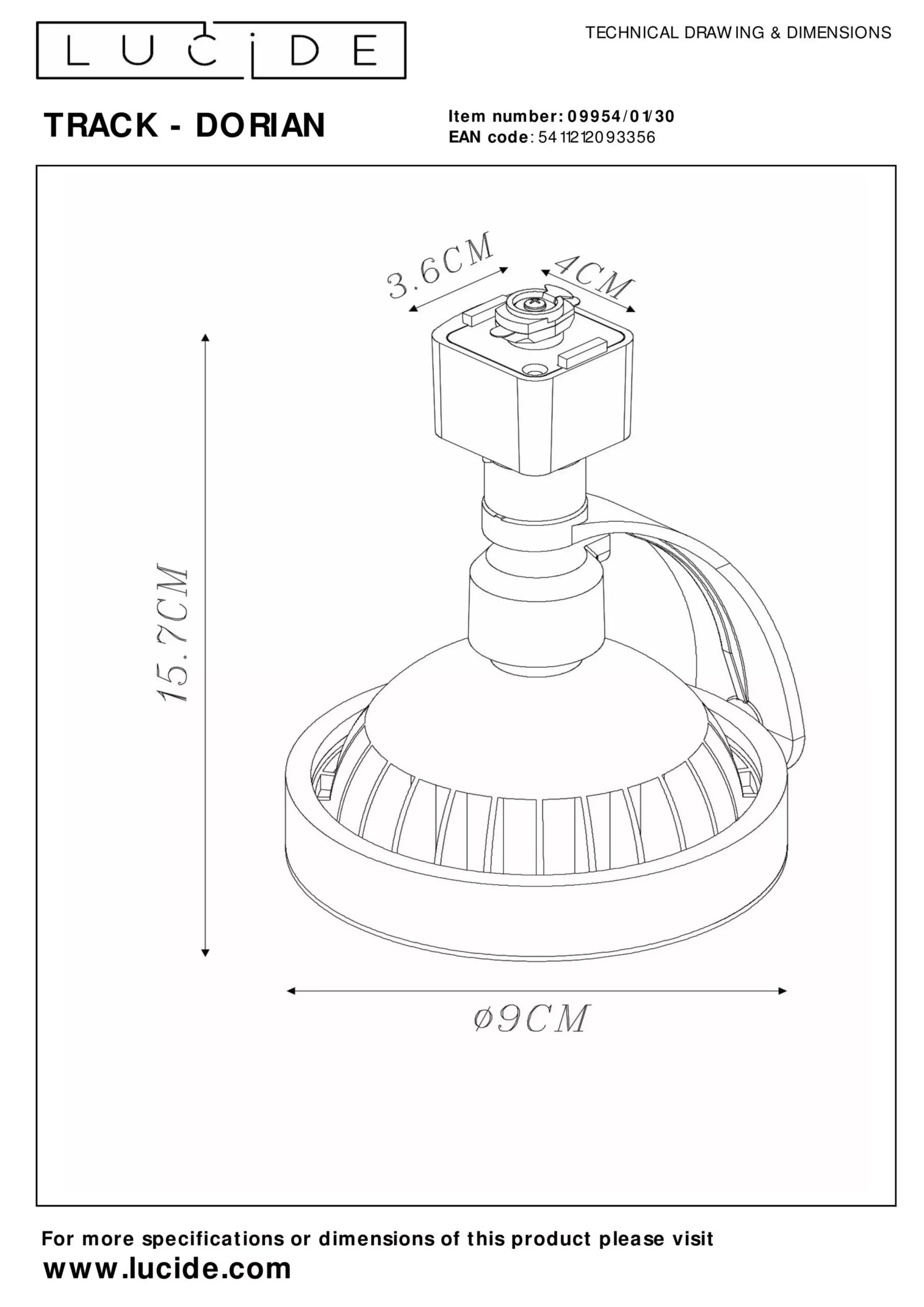 TRACK DORIAN Railspot - 1-fase Railsysteem / Railverlichting - 1xES111 - Zwart (Uitbreiding)*Lucide Sale