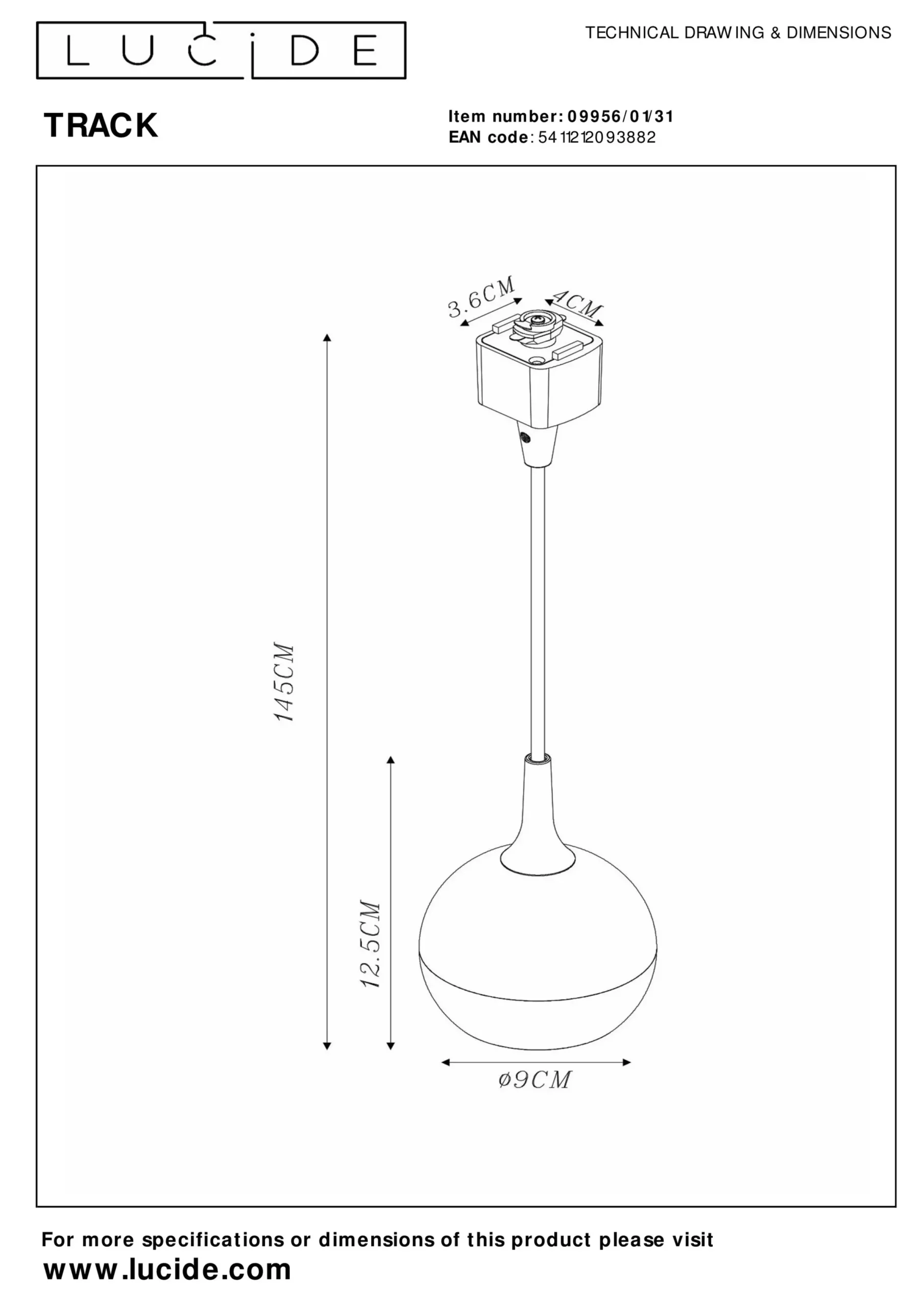 TRACK FAVORI Hanglamp - 1-fase Railsysteem / Railverlichting - 1xGU10 - Wit (Uitbreiding)*Lucide Shop