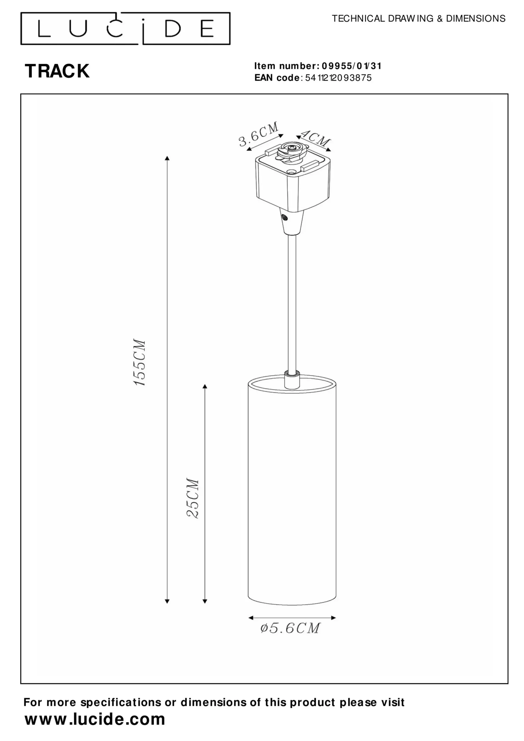 TRACK FLORIS Hanglamp - 1-fase Railsysteem / Railverlichting - 1xGU10 - Wit (Uitbreiding)*Lucide Best Sale