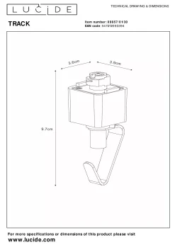 TRACK Hanglampadapter - 1-fase Railsysteem / Railverlichting - Zwart (Uitbreiding)*Lucide New