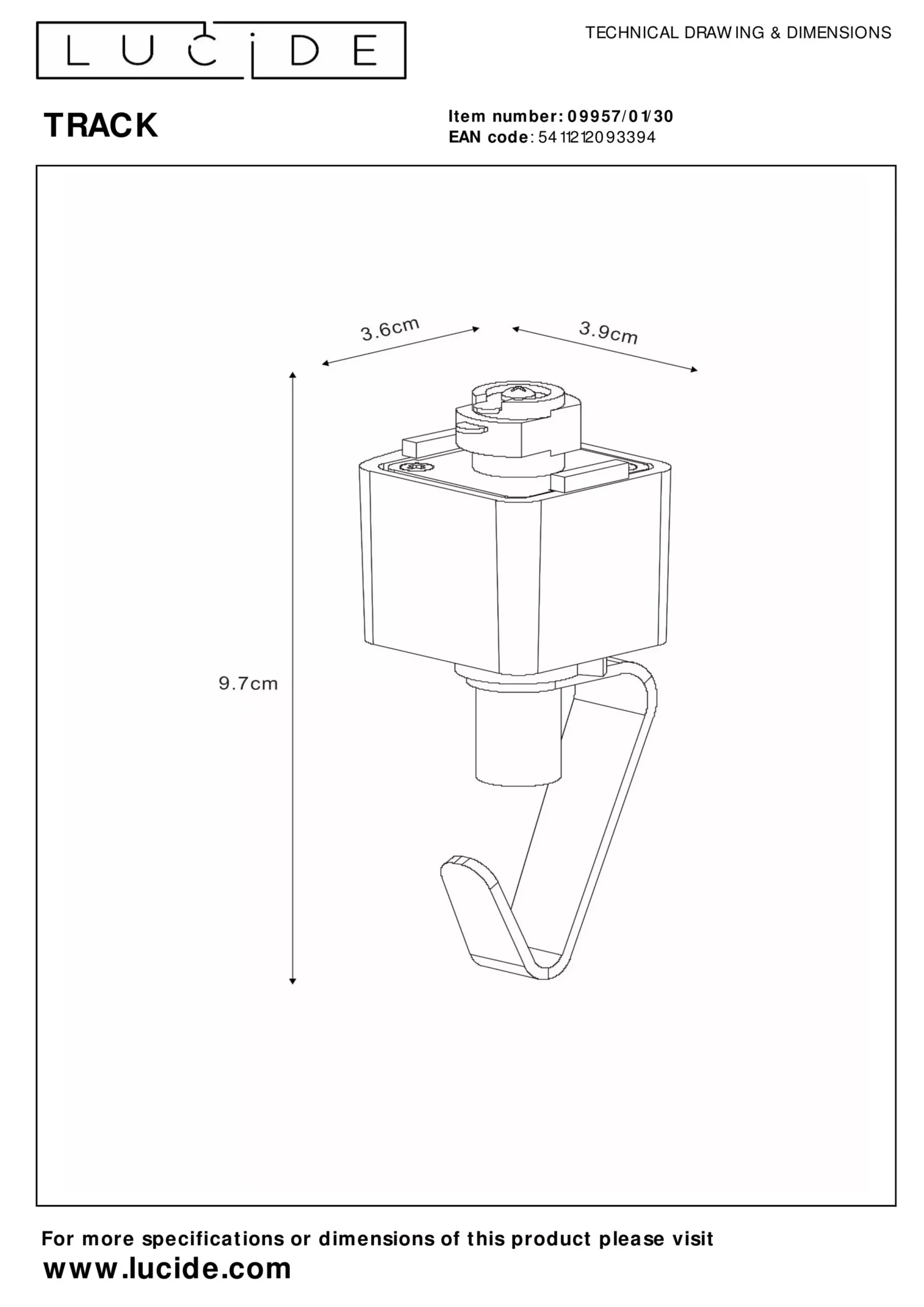 TRACK Hanglampadapter - 1-fase Railsysteem / Railverlichting - Zwart (Uitbreiding)*Lucide New