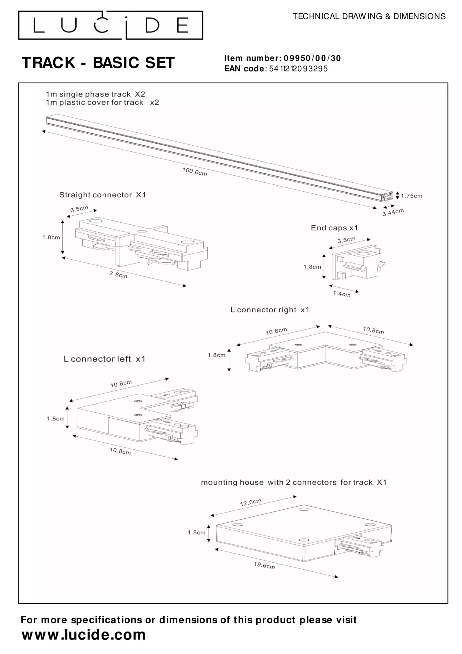 TRACK Starterset - 1-fase Railsysteem / Railverlichting - 2 meter - Zwart*Lucide Best