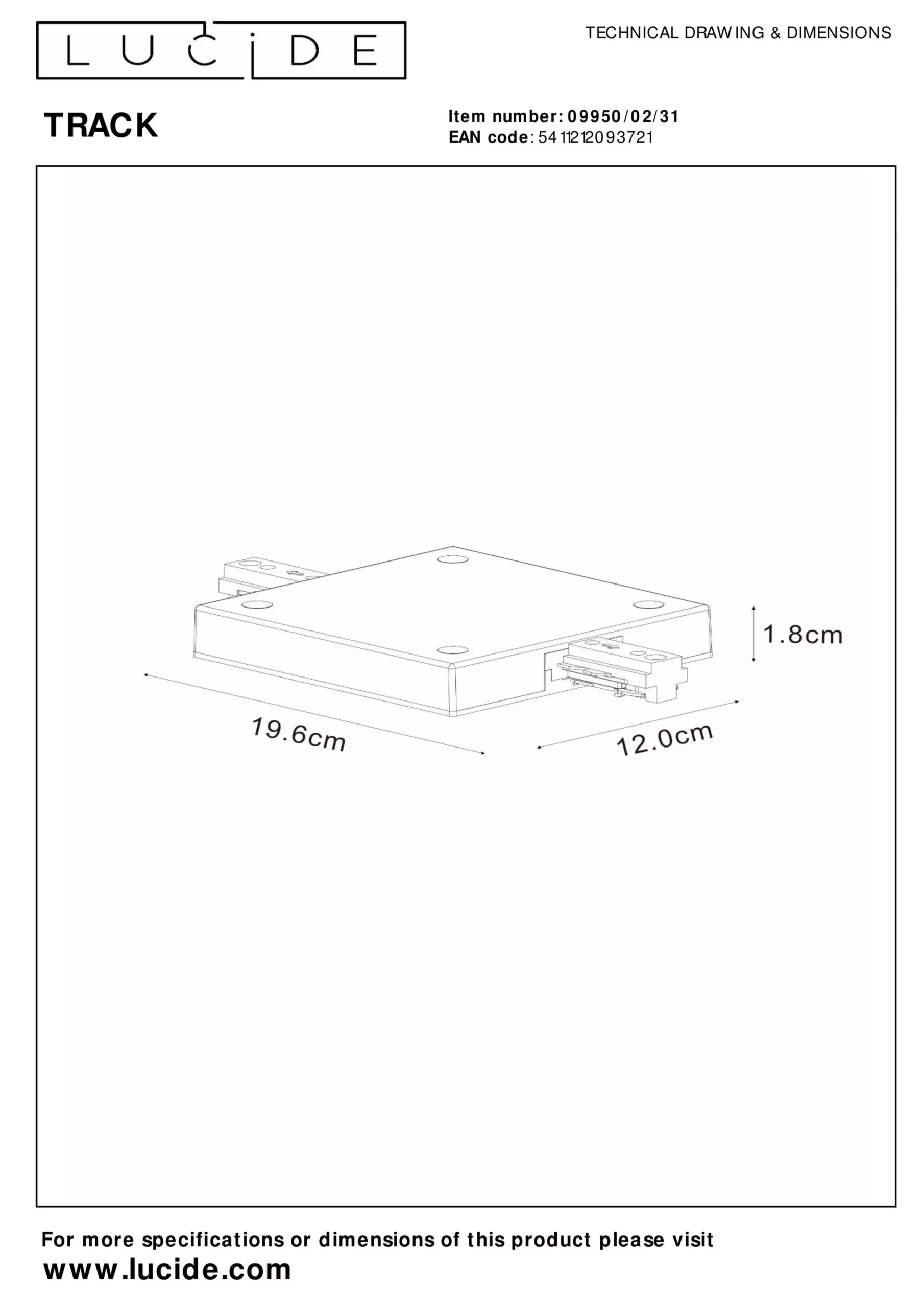 TRACK Startvoeding - 1-fase Railsysteem / Railverlichting - Enkel/Dubbel -Wit (Uitbreiding)*Lucide Store