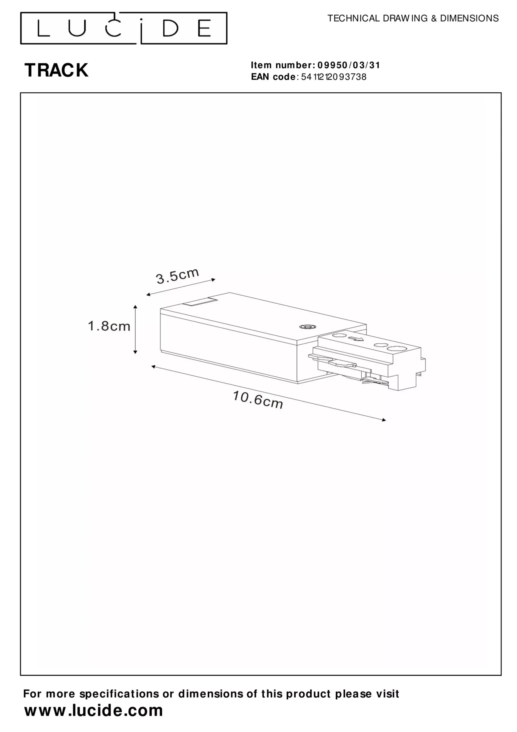 TRACK Startvoeding - 1-fase Railsysteem / Railverlichting - Enkel - Wit (Uitbreiding)*Lucide Shop