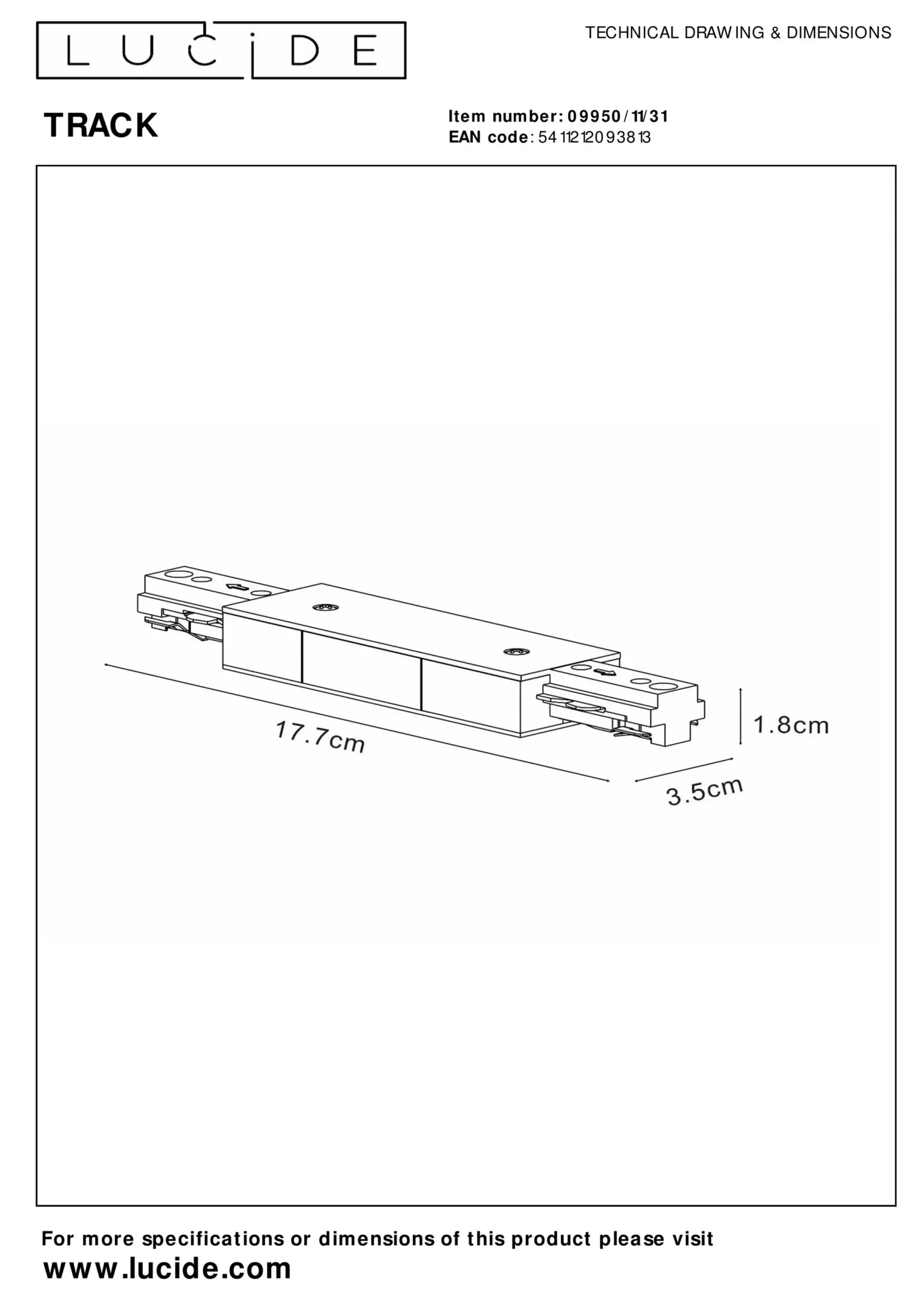 TRACK Startvoeding - 1-fase railsysteem / Railverlichting - Dubbel - Wit (Uitbreiding)*Lucide Flash Sale
