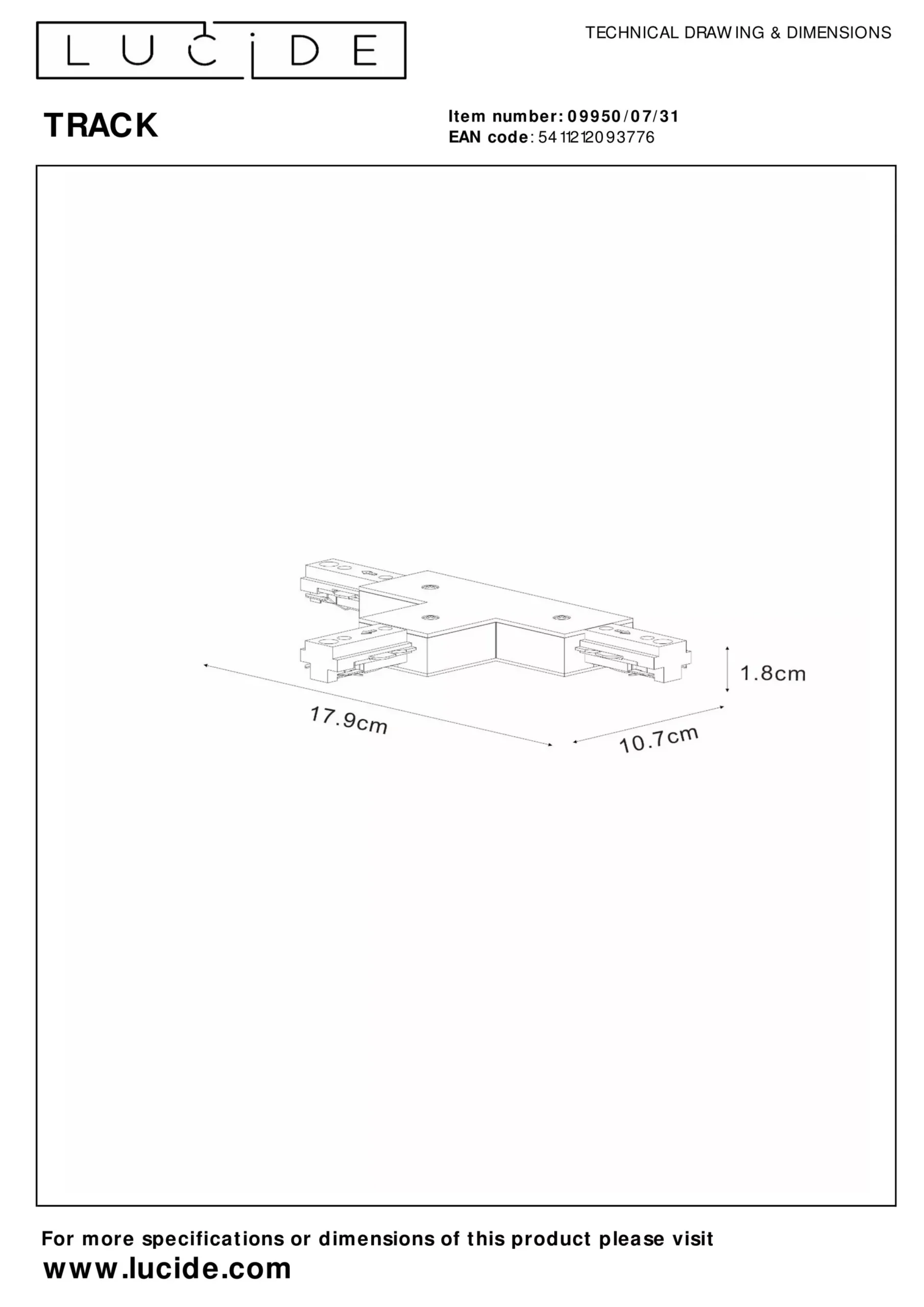 TRACK T-koppelstuk - 1-fase Railsysteem / Railverlichting - Wit (Uitbreiding)*Lucide Cheap