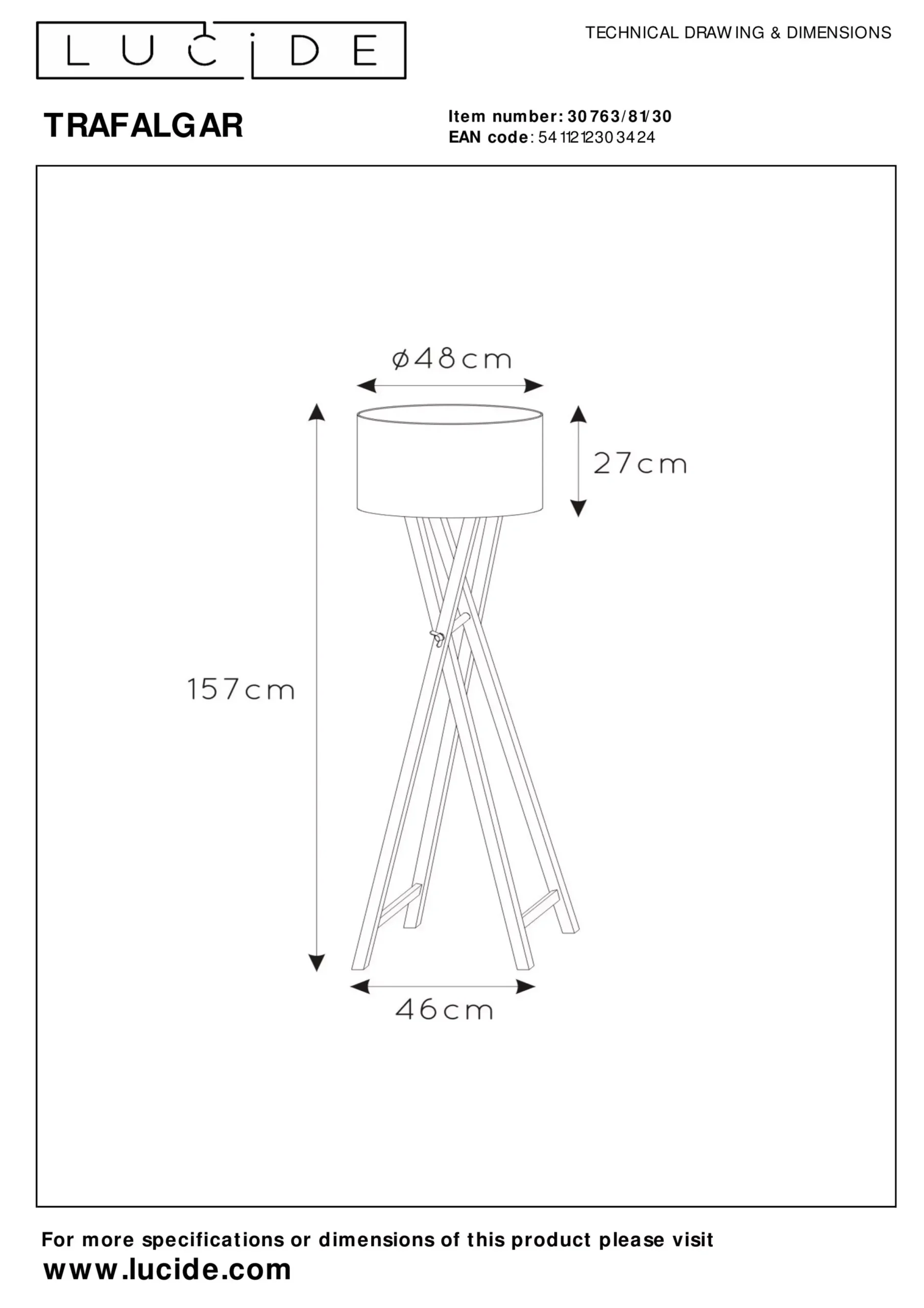 TRAFALGAR - Vloerlamp - 1xE27 - Zwart*Lucide Store
