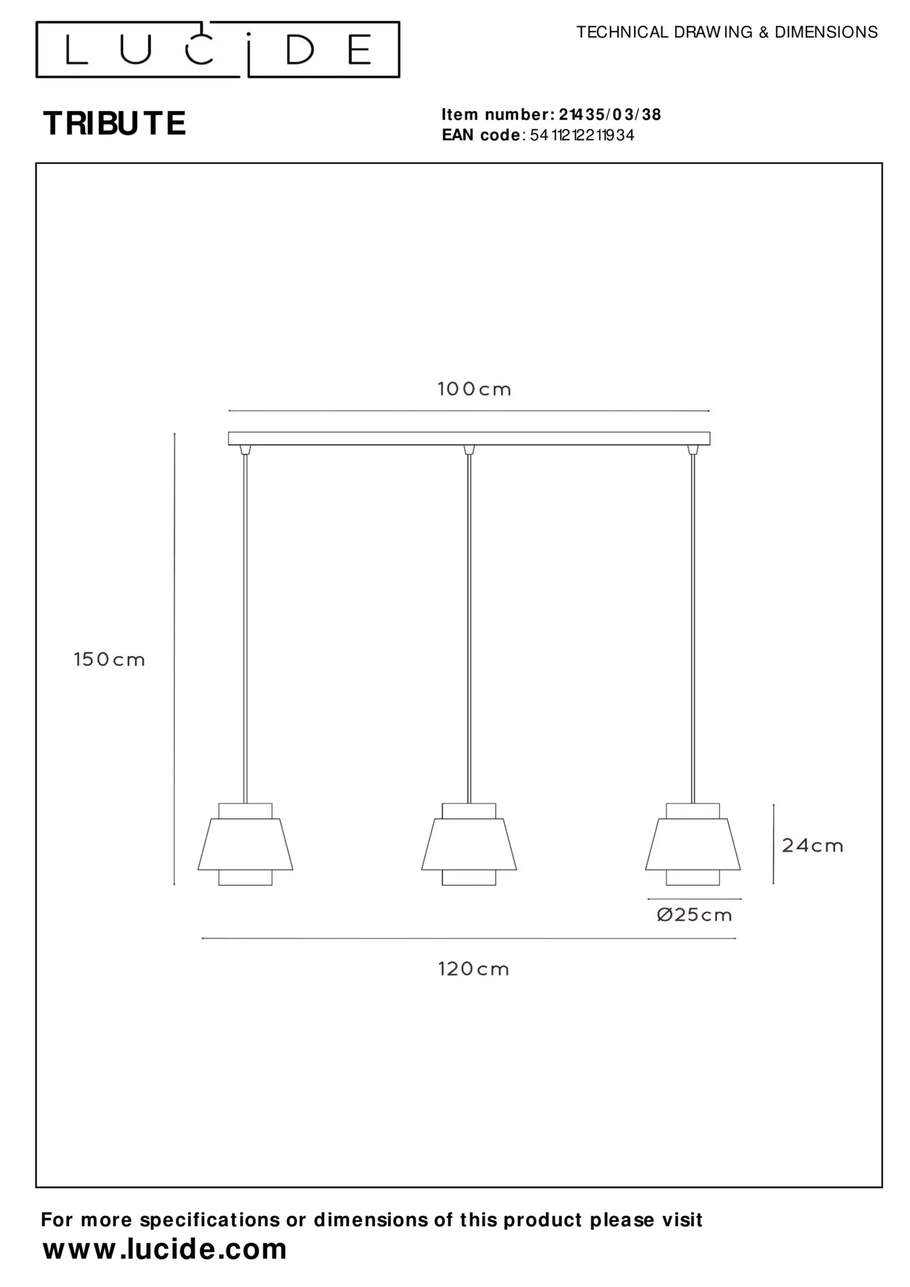 TRIBUTE - Hanglamp - 3xE27 - Beige*Lucide Discount