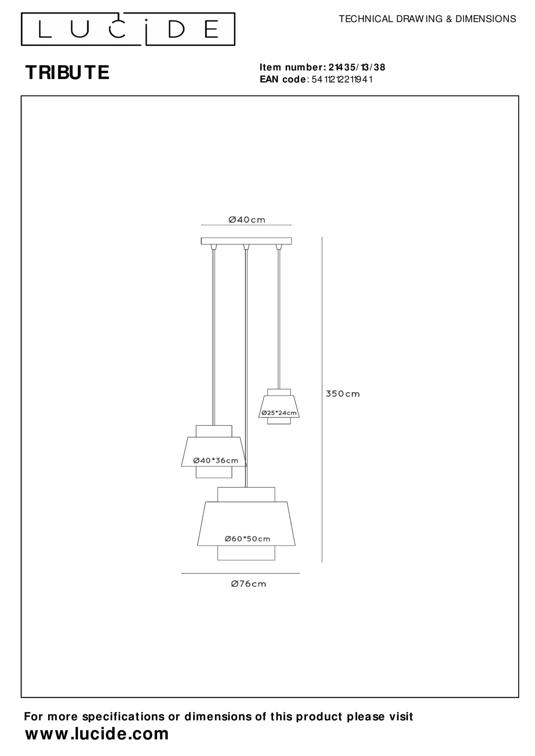 TRIBUTE - Hanglamp - Ø 76 cm - 3xE27 - Beige*Lucide Flash Sale