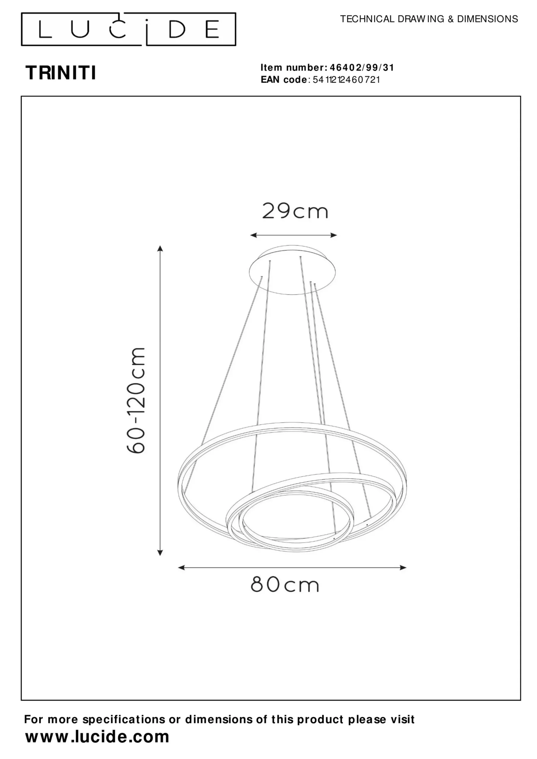 TRINITI - Hanglamp - Ø 80 cm - LED Dimb. - 3000K - Wit*Lucide Fashion